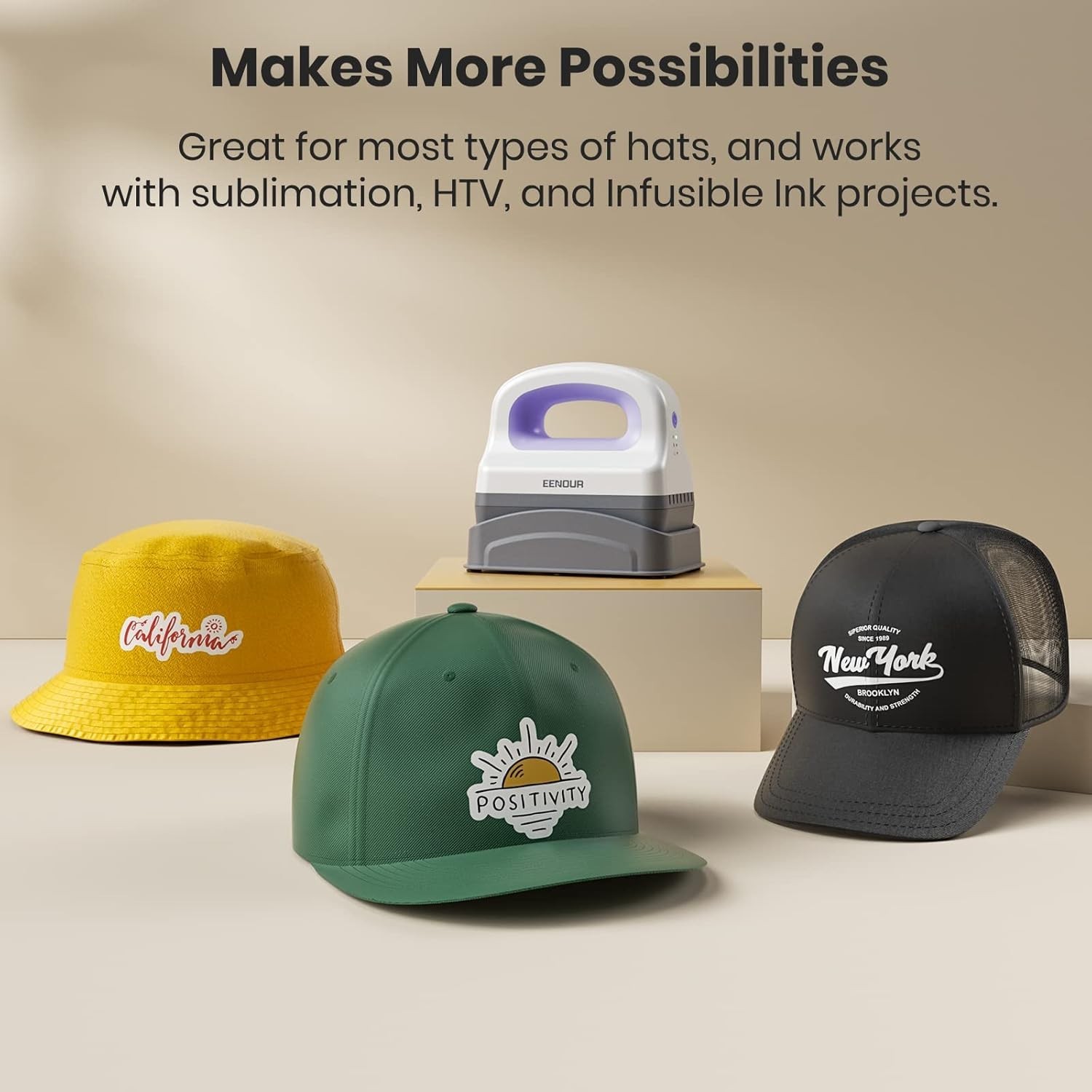 Hat Press Machine, Mini Heat Press for Caps with 3 Heating Levels & Auto-Off,...