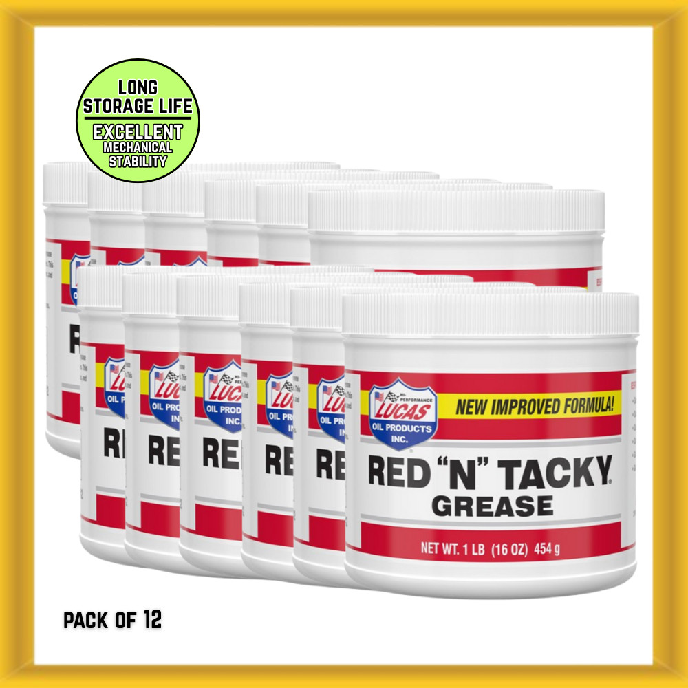 Lucas Oil 16-Ounce Red 'N" Tacky Grease Water-resistant (10574) Pack of 12 NEW