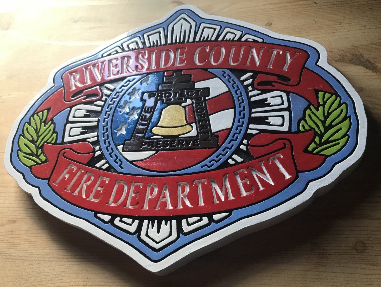 Fire Department Riverside 3D routed carved wood patch plaque sign award Custom