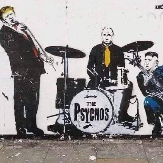 TRUMP, RUSSIA & NORTH KOREA "THE PSYCHOS" HUMOROUS FRIDGE MAGNET 4.25" X 4.25"