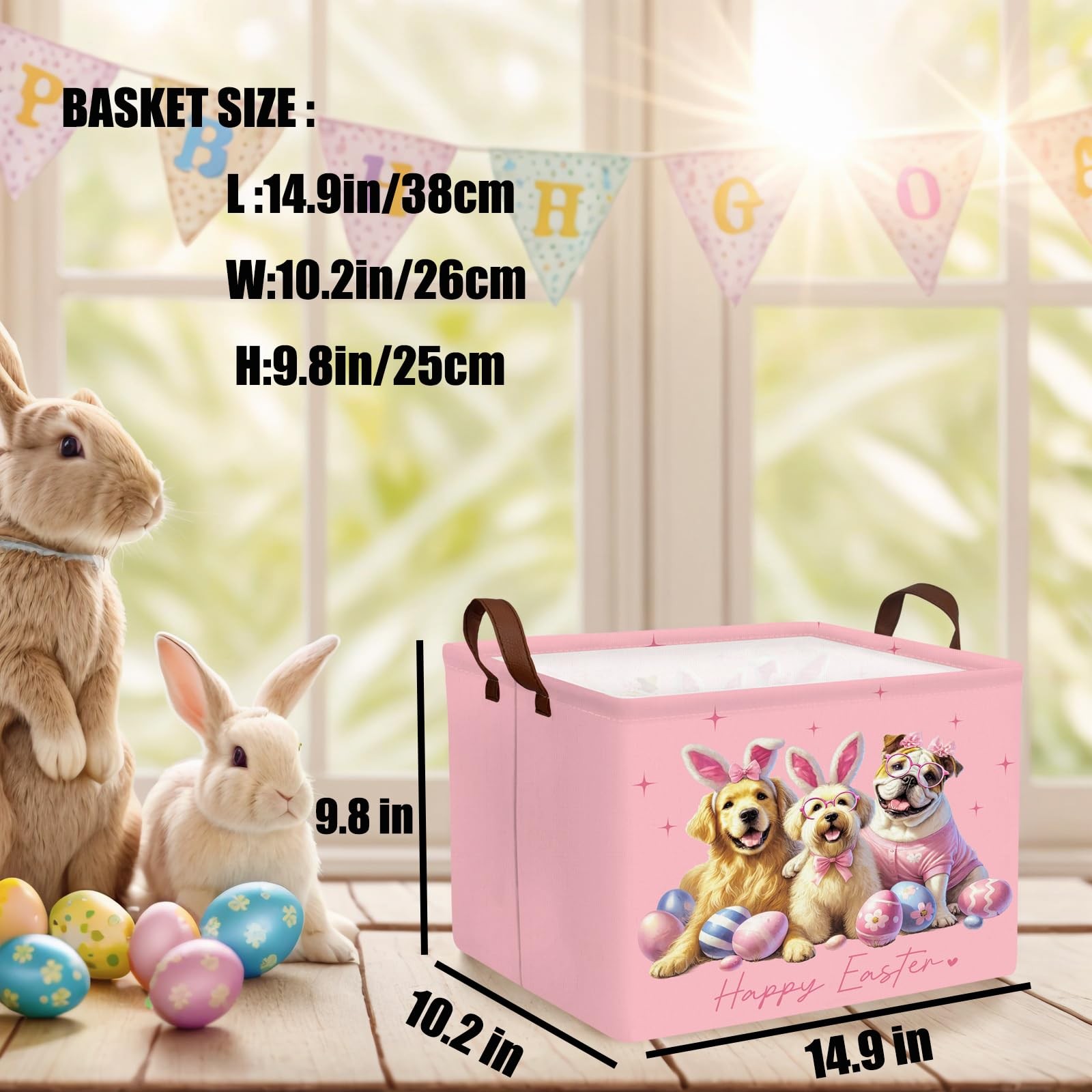 ASKETAM Kid Rectangular Empty Easter Basket for Girl Boy Bunny Eggs Easter Ba...