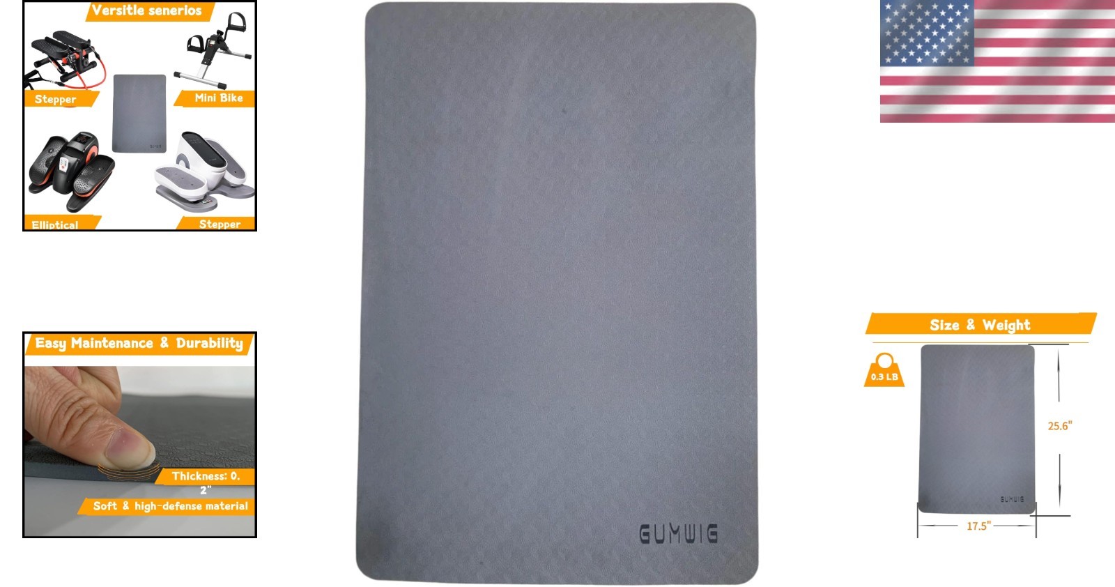 Universal Compatibility Large Exercise Mat for Under Desk Ellipticals - Grey