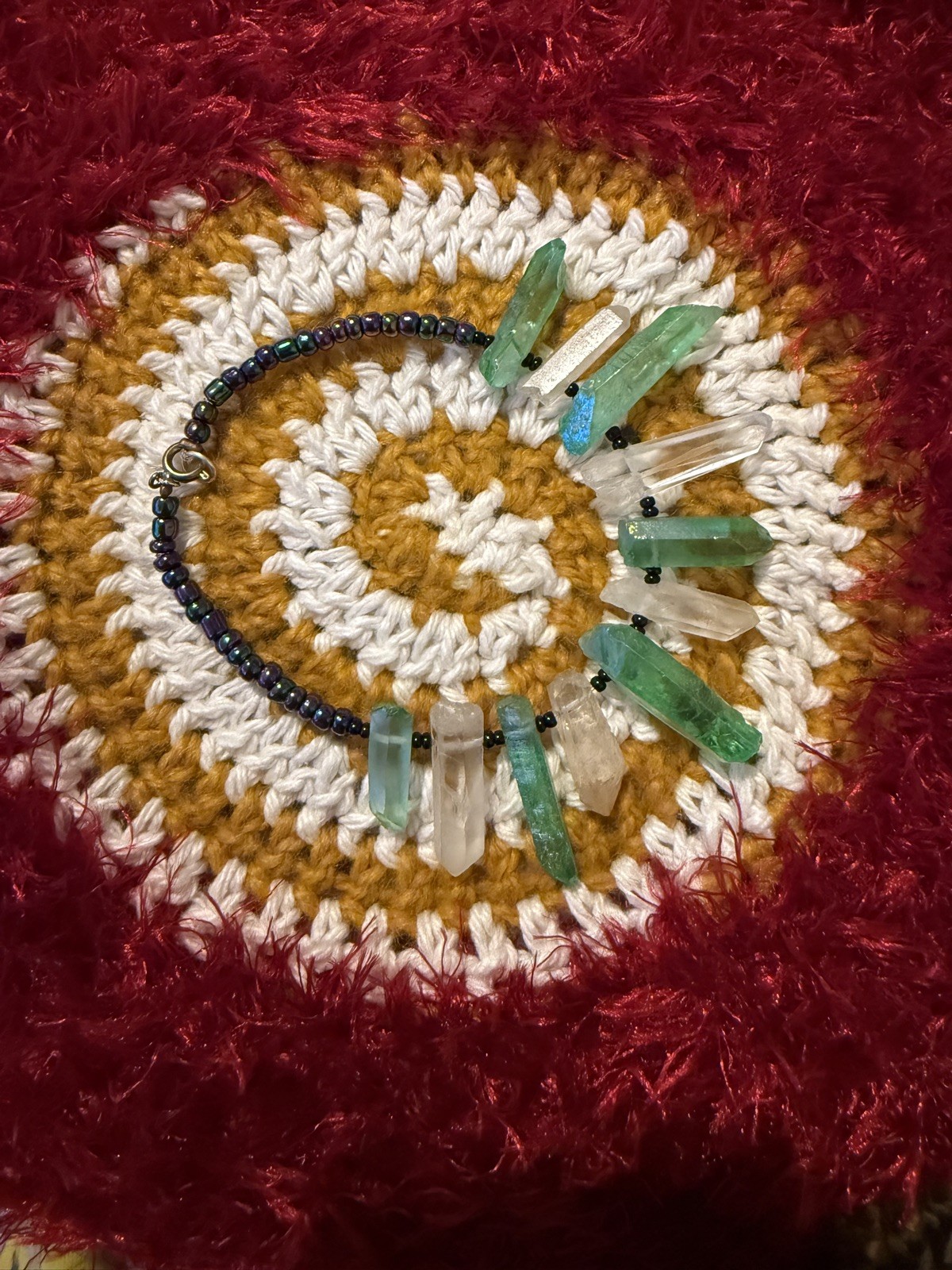 Crystal quartz beaded bracelet with lobster claw clasp