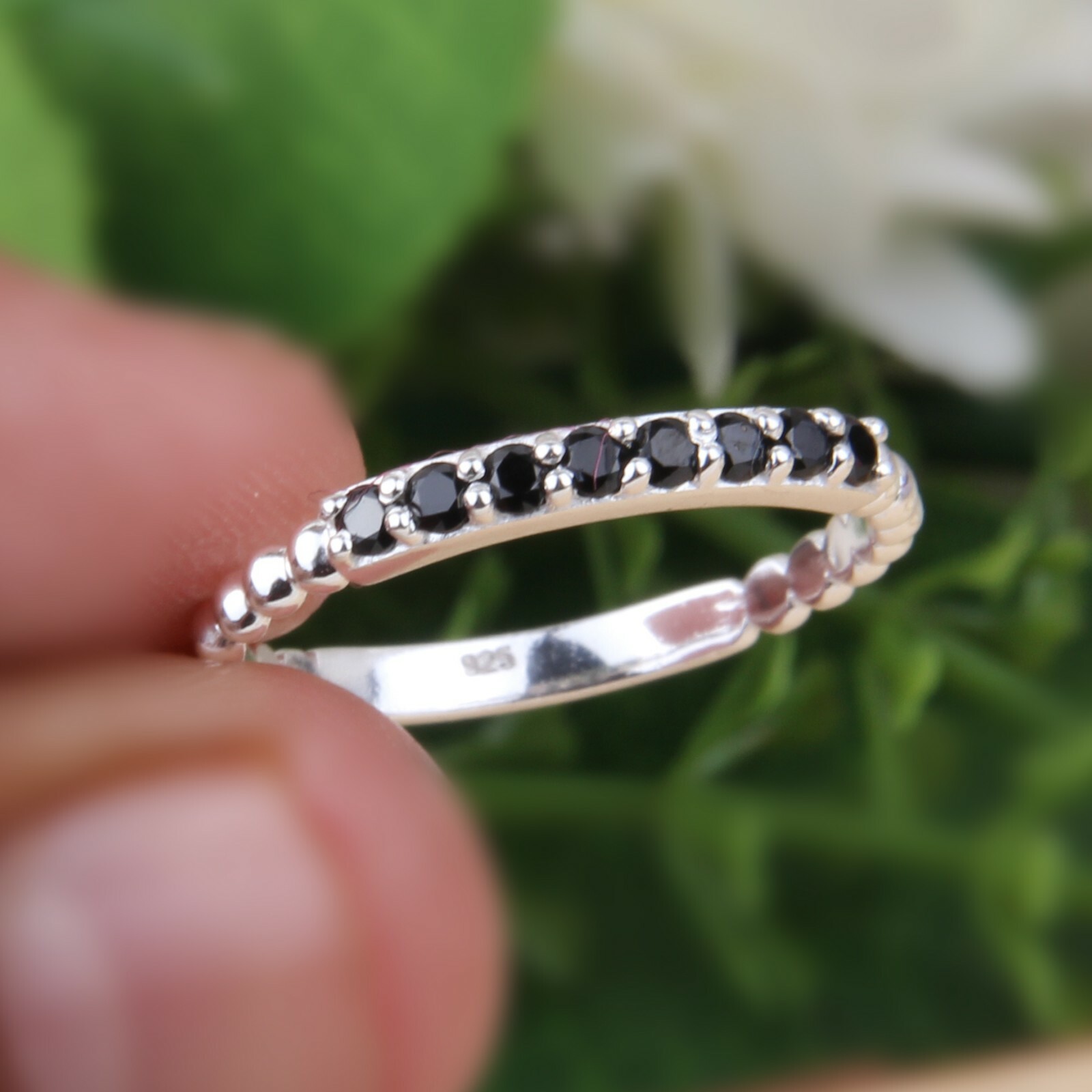 Eternity Engagement Black Onyx Ring 925 Sterling Silver Wedding Band Ring