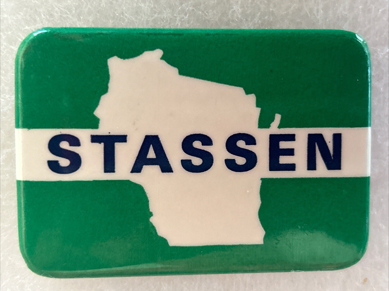 Stassen Wisconsin  2 1/4” x 1 5/8” pinback button pin
