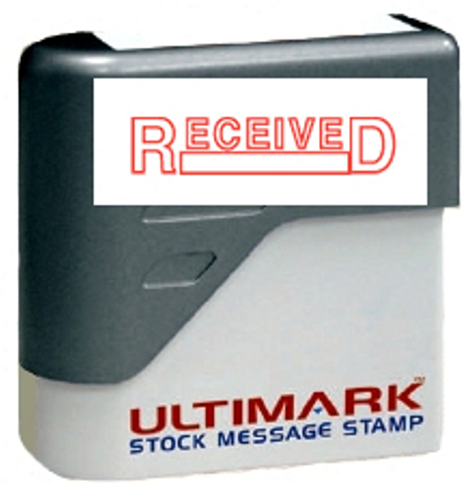 RECEIVED stamp text with Date Box on Ultimark Pre-inked Message Stamp, Red Ink