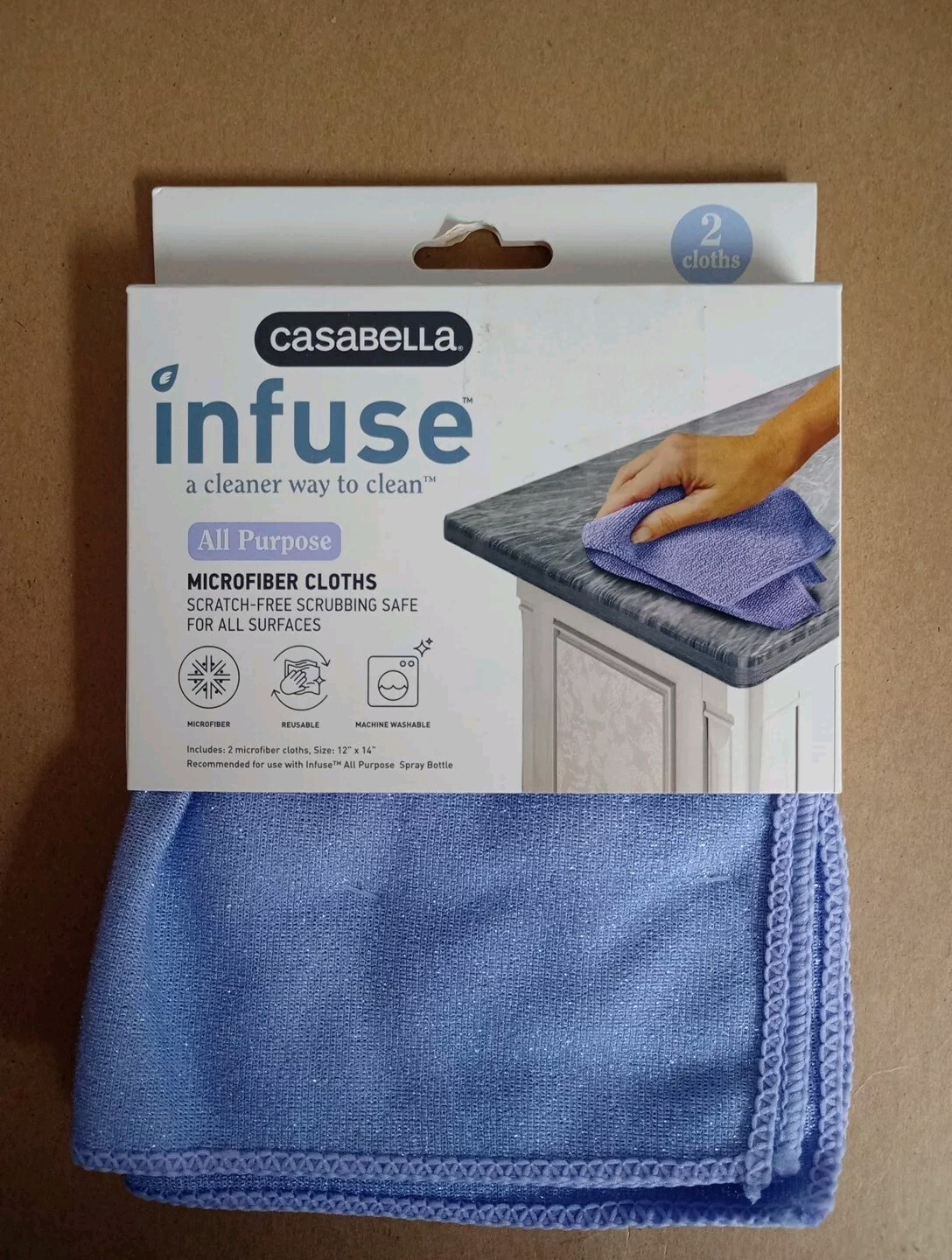 Casabella Infuse All Purpose Microfiber Cloths, Scratch Free, Purple - Pack Of 2
