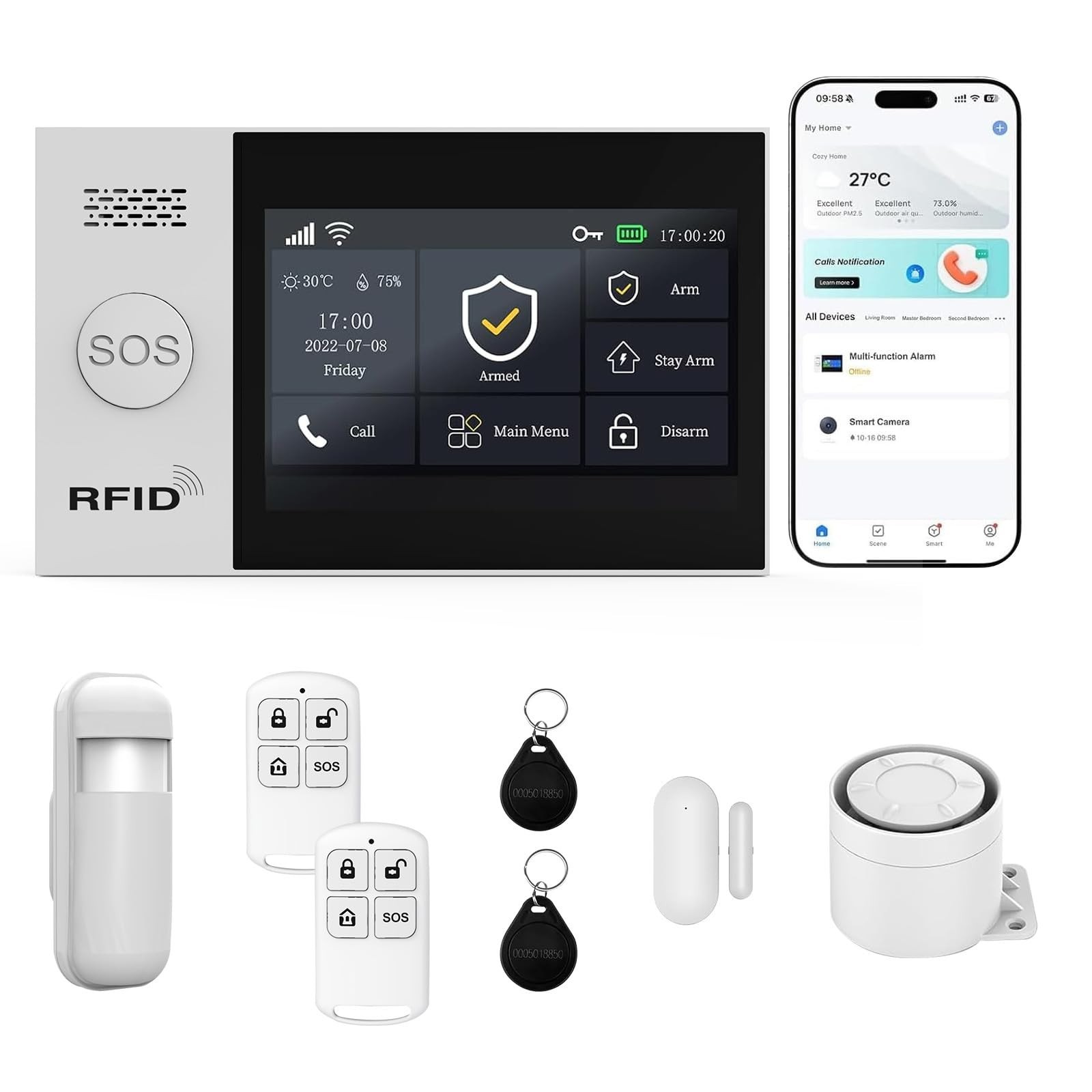 Wireless Home Security Alarm System | 4.3" Touch Screen | GSM/4G+WiFi | DIY Sens