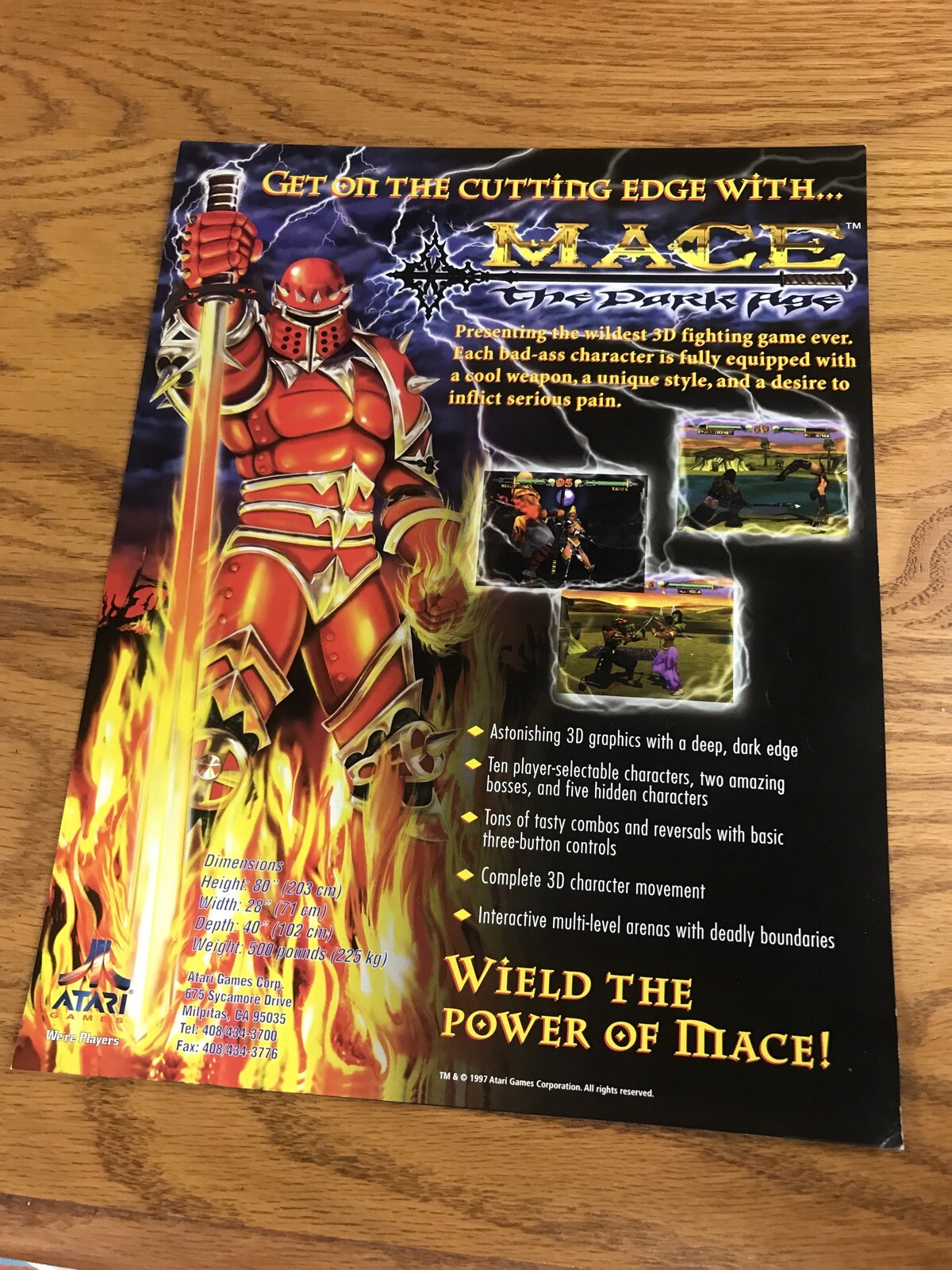 Atari MACE THE DARK AGE Arcade Video Game flyer - original