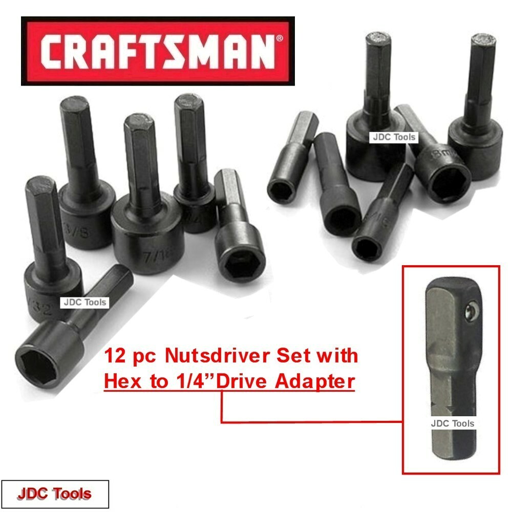 CRAFTSMAN TOOLS 12 pc Nut Driver Set w Hex to 1/4 Socket Adapter