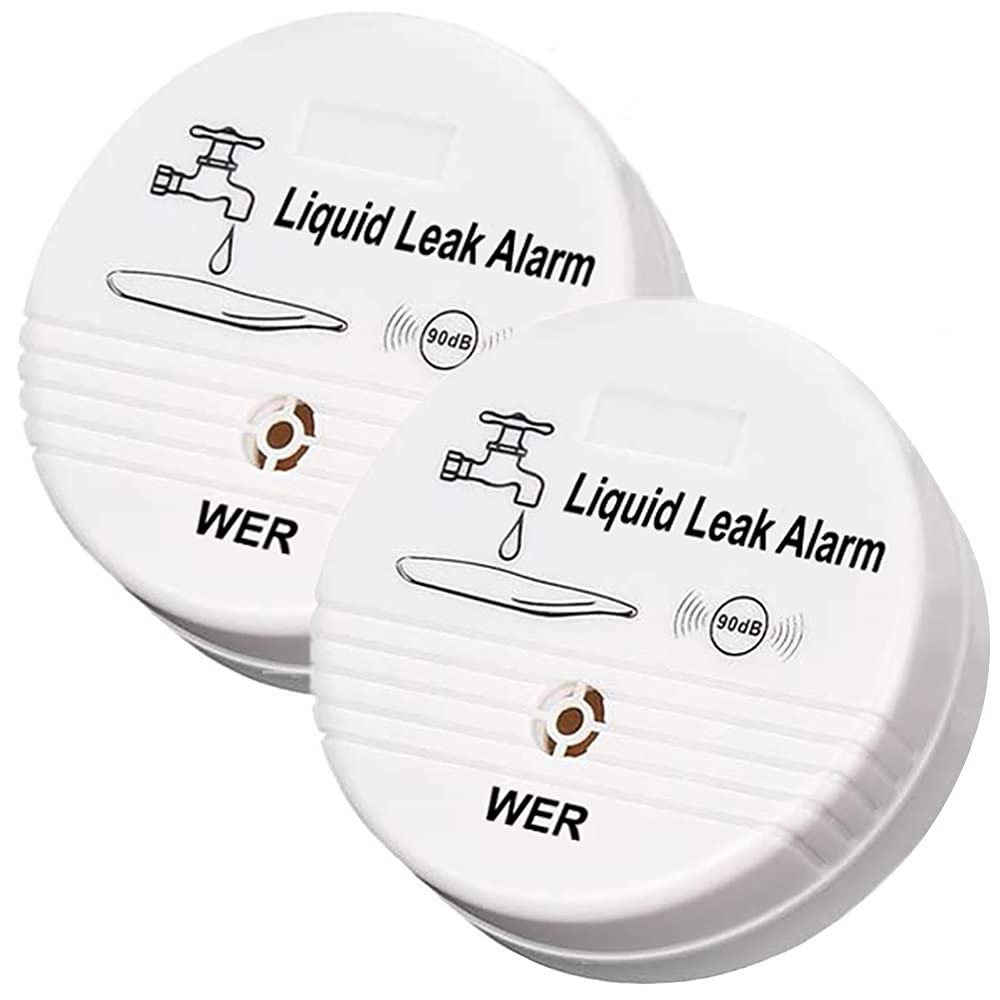 WER Water Leak Alarm Sensor, Battery Operated Alert, 8cm x 3cm, white