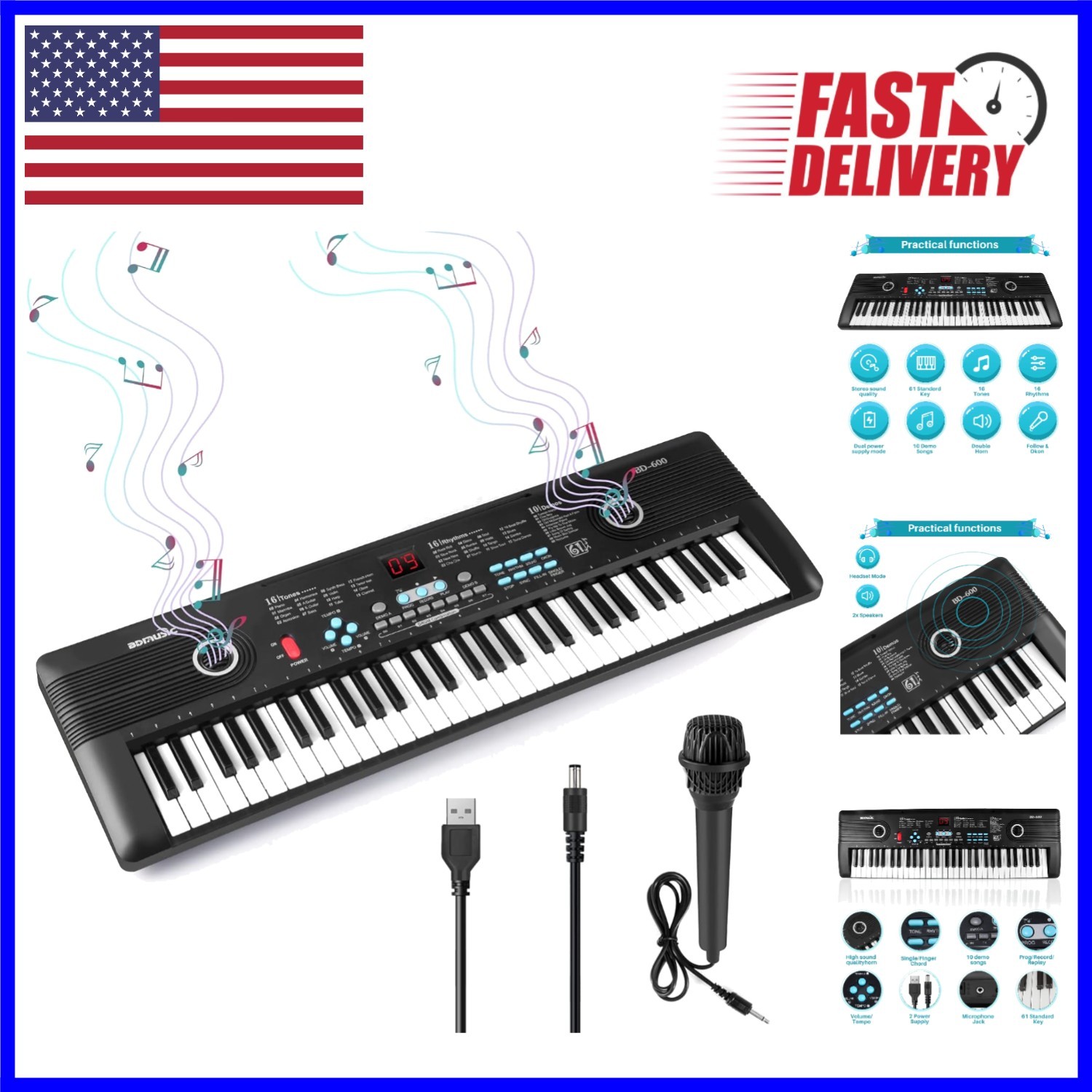 61-Key Portable Electronic Piano with Built-In Speaker for Kids & Beginners