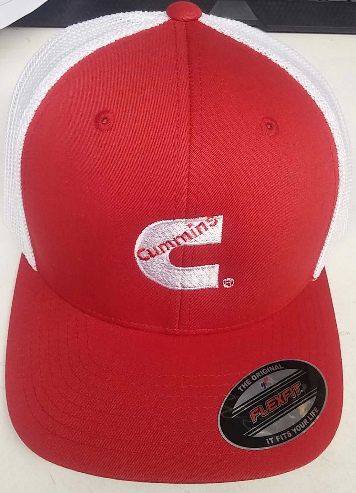 red  Cummins truckers mesh summer cummings hat ball cap fitted flex fit