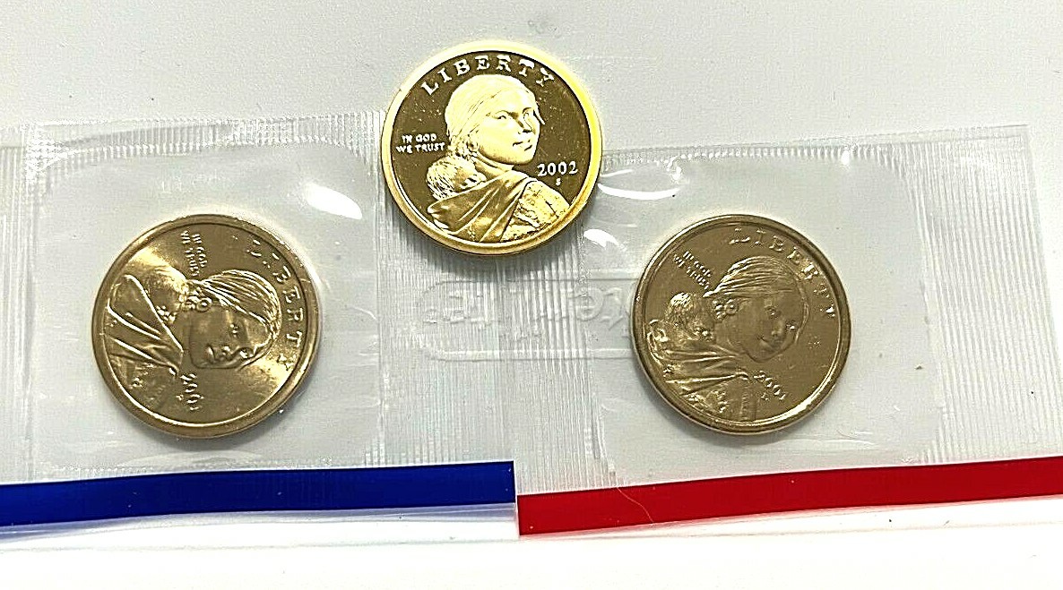 2002 P  D & S Sacagawea Dollar In Mint Cello + PROOF (BEAUTIFUL COINS)