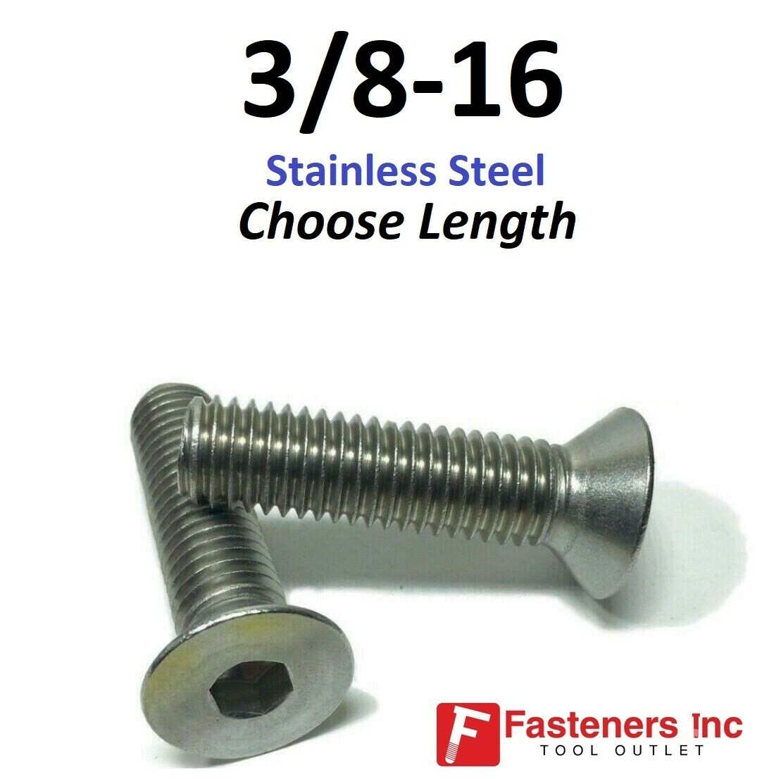 3/8-16 Flat Head Socket Cap Screw 18-8 Stainless Steel 304 (Choose Length & Qty)