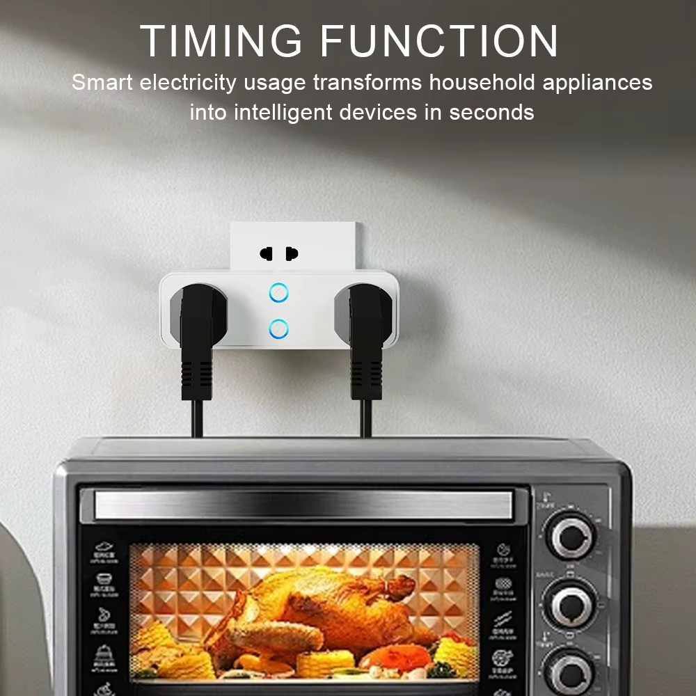 WiFi Smart Dual Outlet Plug Timer Remote Control Works with Alexa Google White