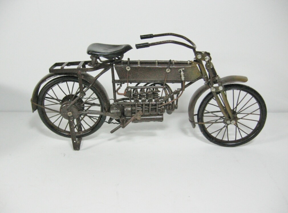Vintage Tin Plate WWI Style Henderson Motorcycle 1:10 Scale 12" Long  (11M)