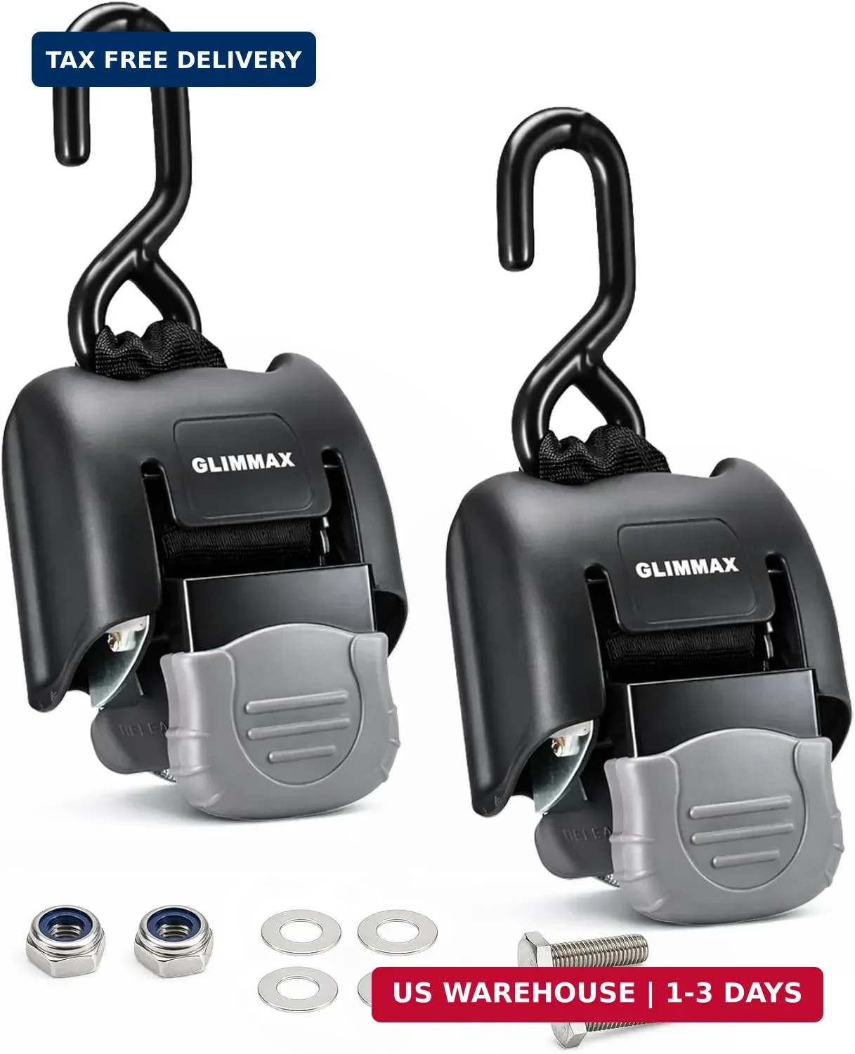 G2 Stainless Steel Retractable Boat Transom Tie Down Straps, 2x43 Inch 2500 lbs