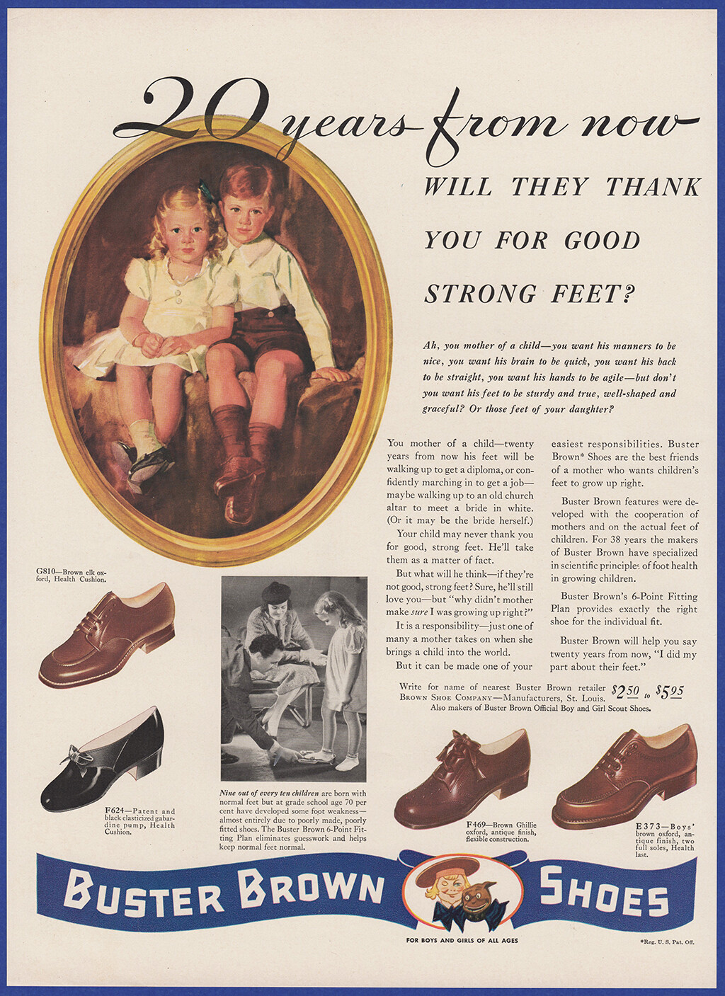Vintage 1941 BUSTER BROWN SHOES Kids Children's Fashion Footwear 40's Print Ad