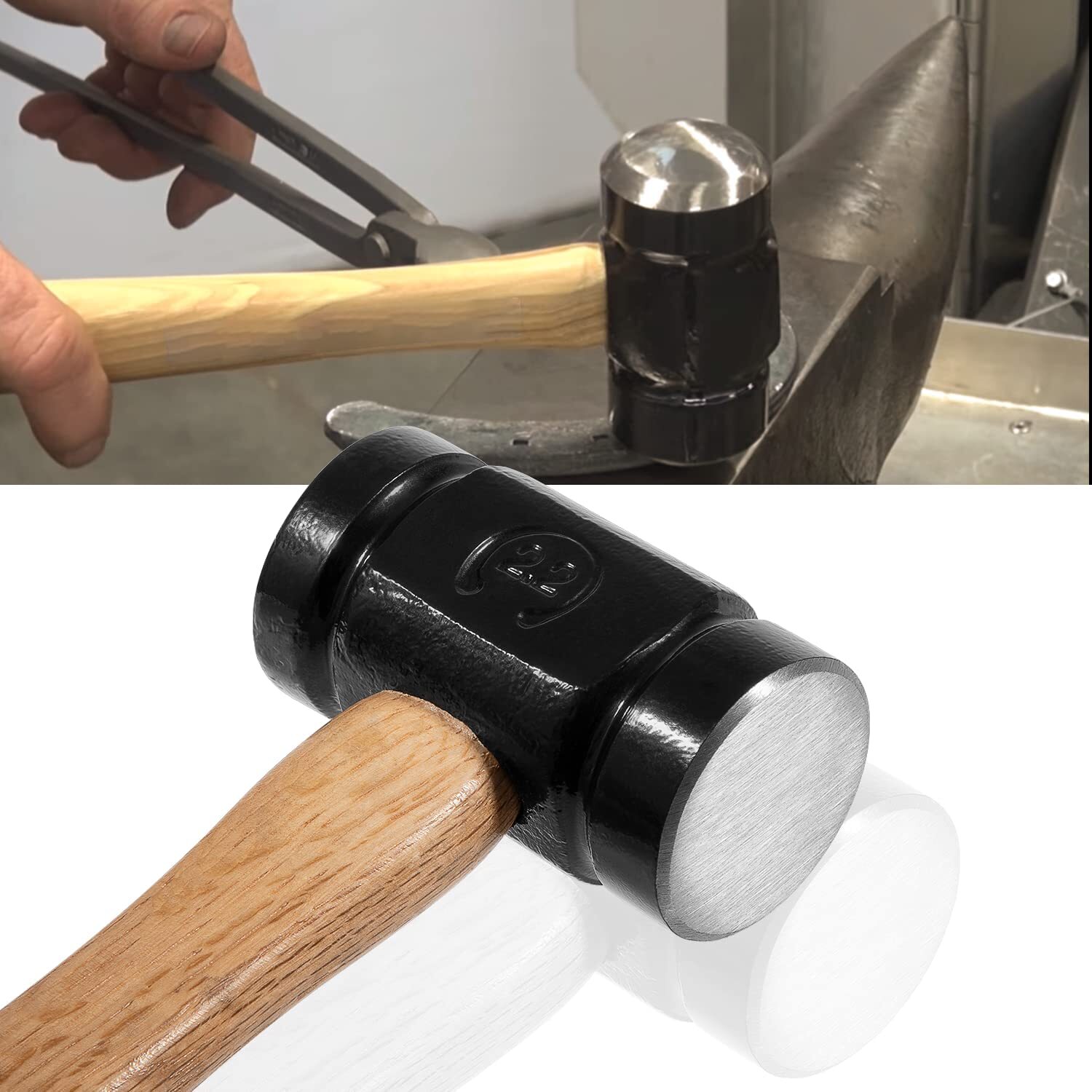 36oz Round Hammer Farriers Tool Flat Head & Hardwood Handle Blacksmith Hammer