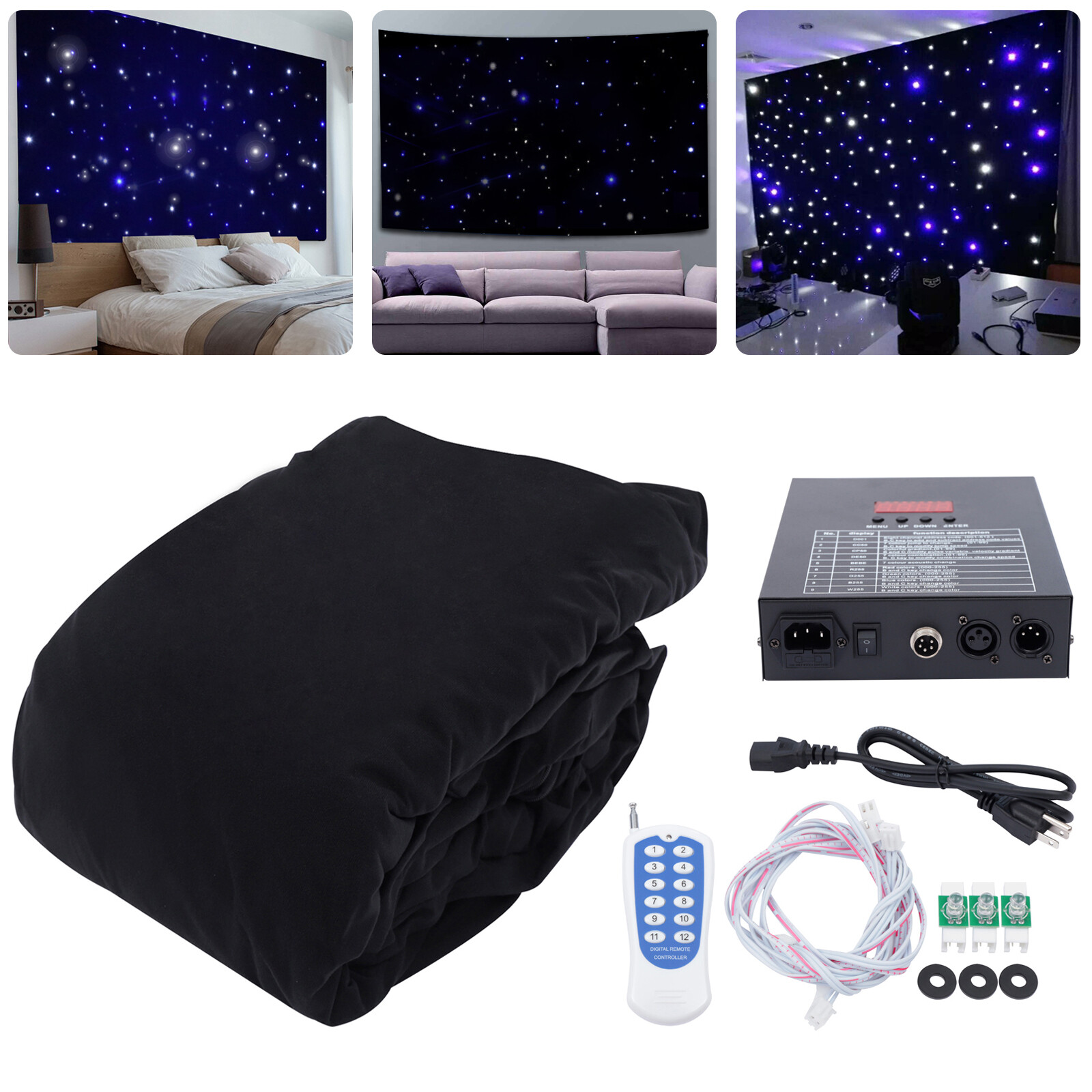 LED Background Wedding Starlight Curtain Star Stage Backdrop Curtain + Remote