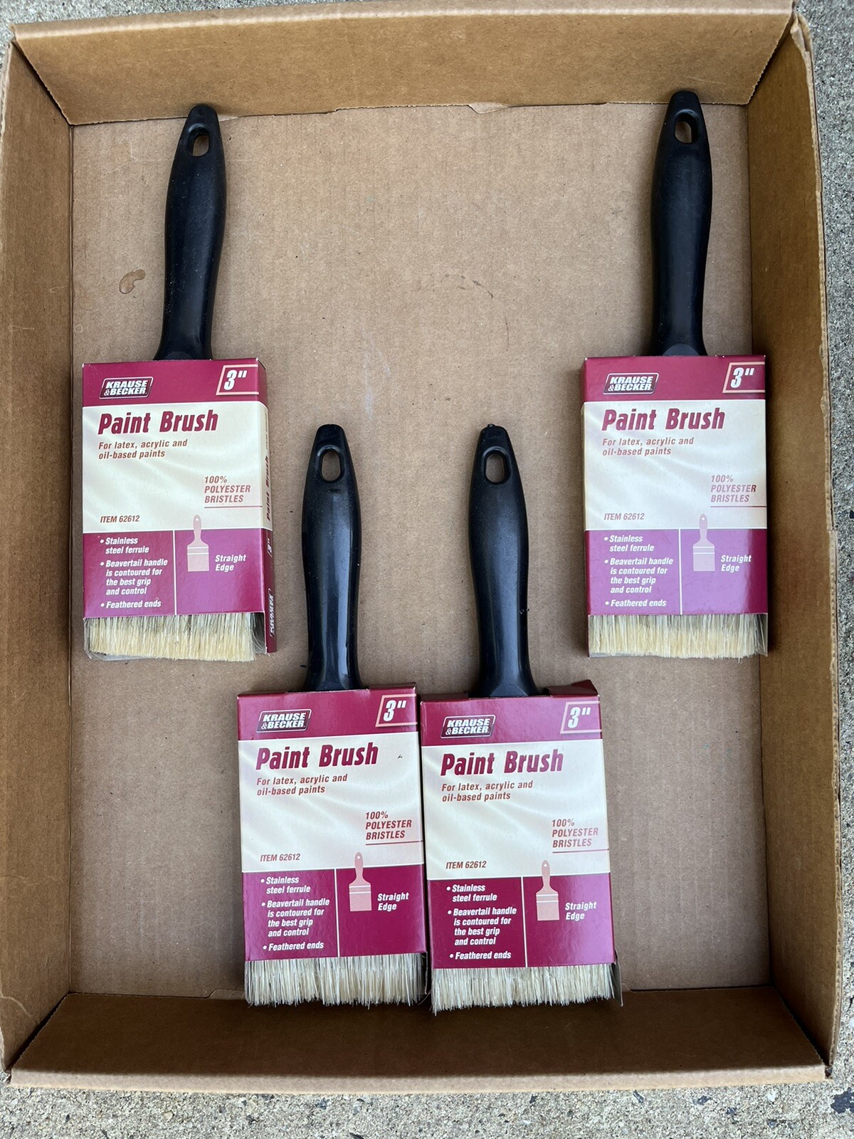 Lot of 4 Krause & Becker 3" Paint Brushes Straight Edge Item#62612