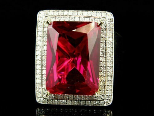 Radiant Cut Red Ruby 4.60 Ct Lab-Created Men's Wedding Ring 14K Yellow Gold FN
