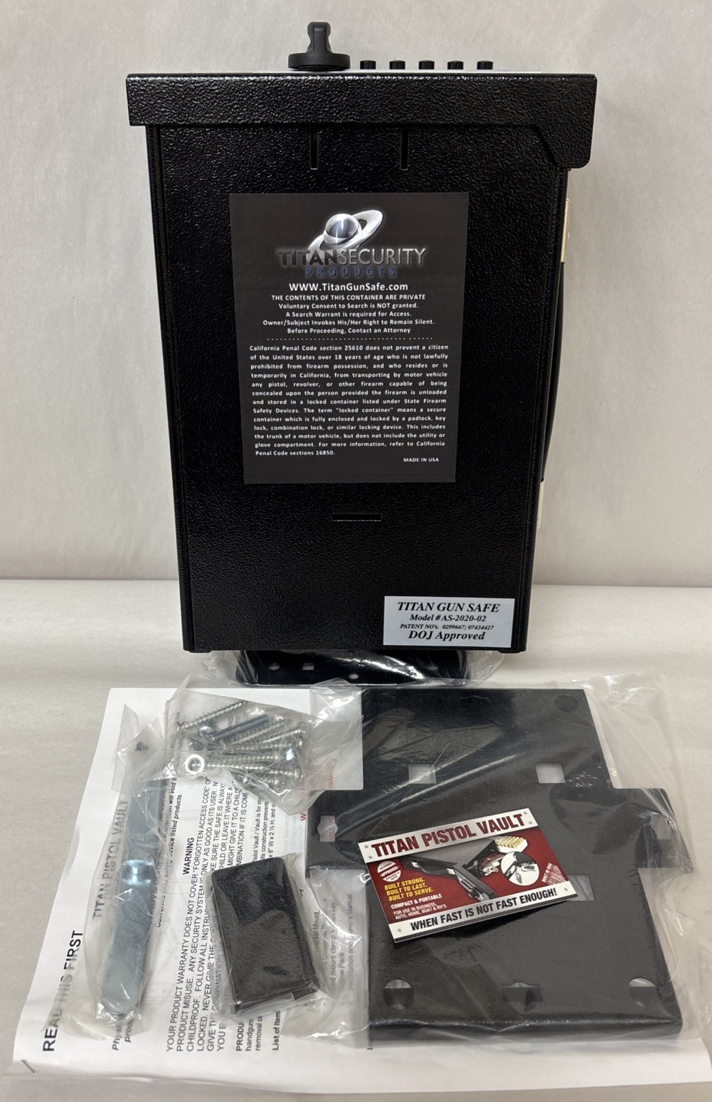 Titan Gun Safe Pistol Vault, Black (1) Model #AS-2020-02 #M1493
