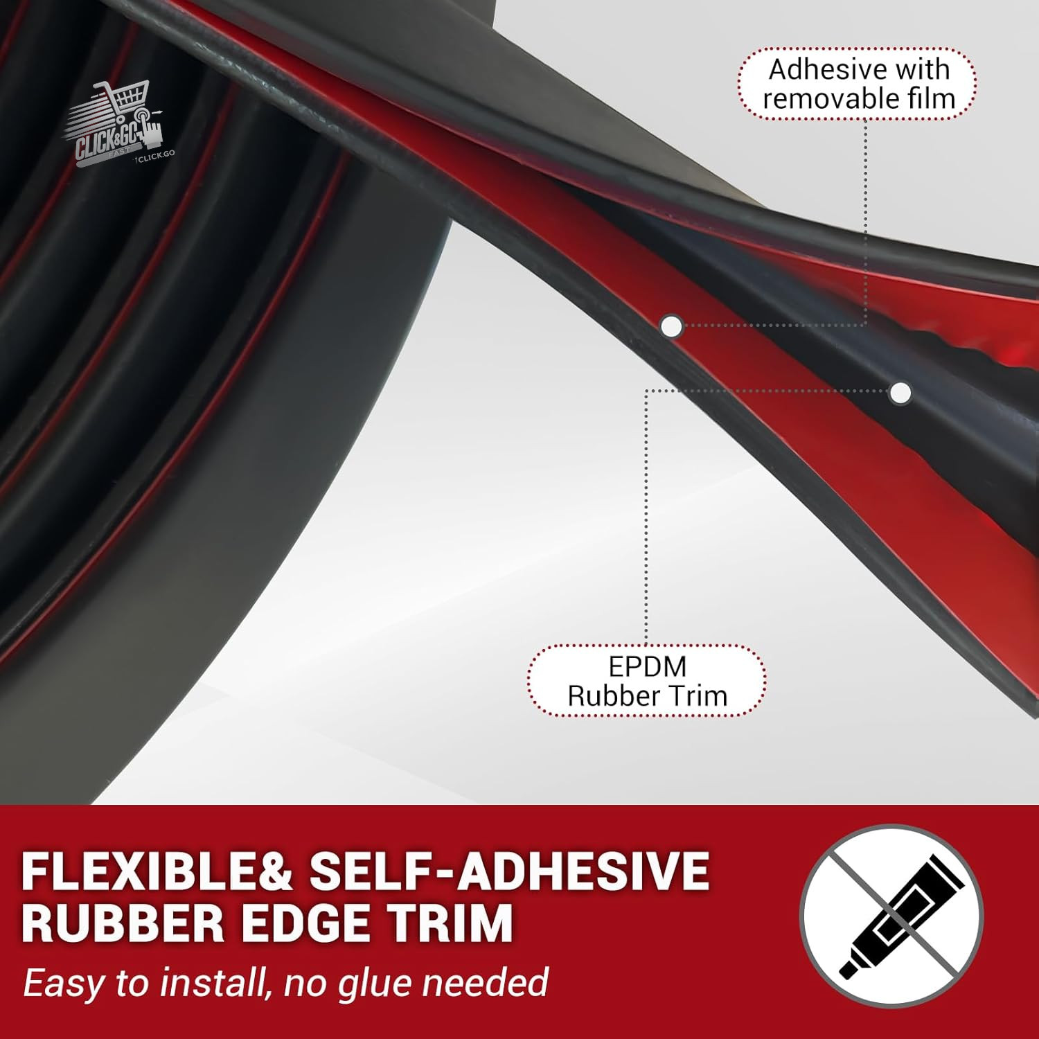 Rubber edge adhesive U flexible 38mm protection edges movable wood black 6mt S
