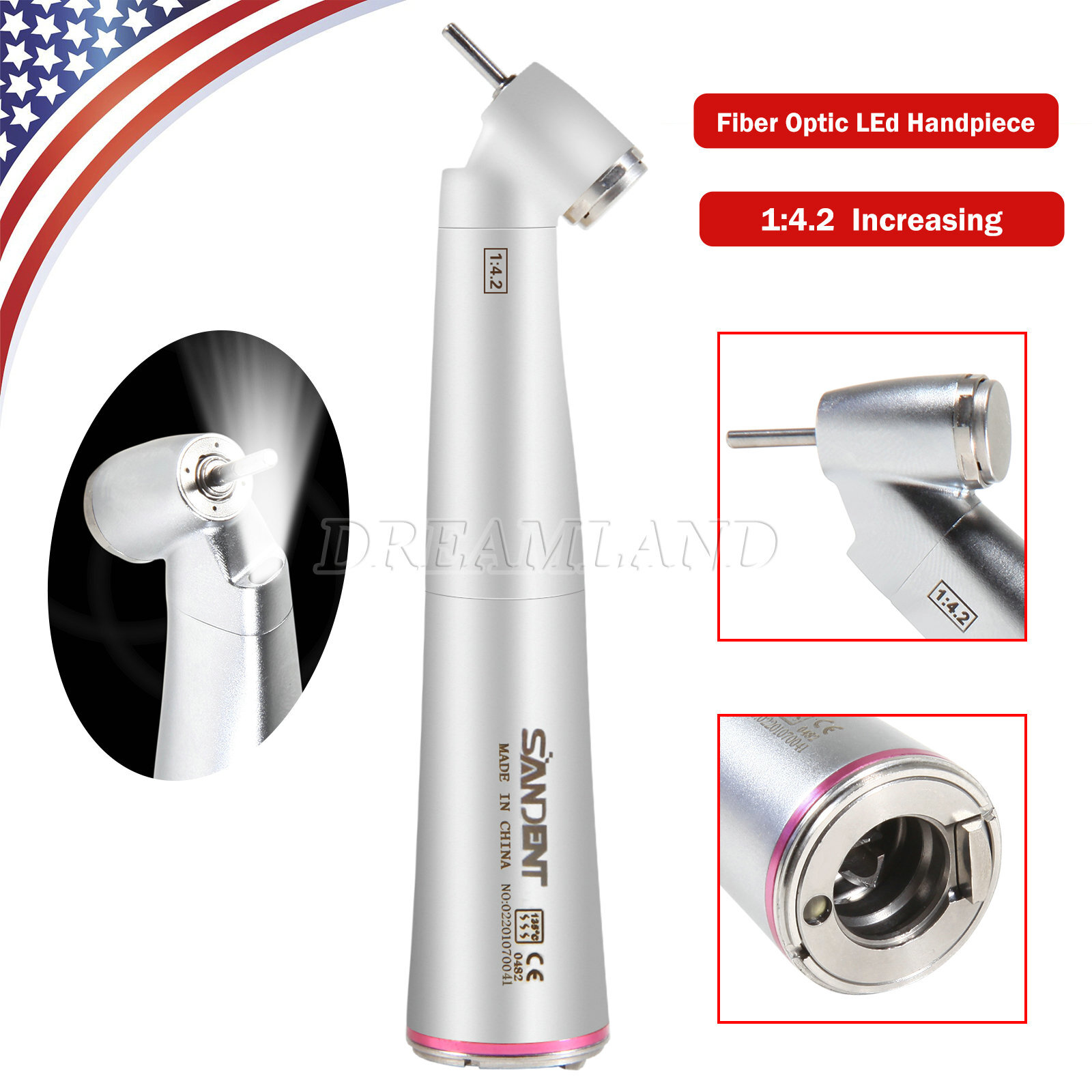 Dental 1:4.2 45° Contra Angle Surgical LED Fiber Optic Handpiece fit NSK Z45L CE