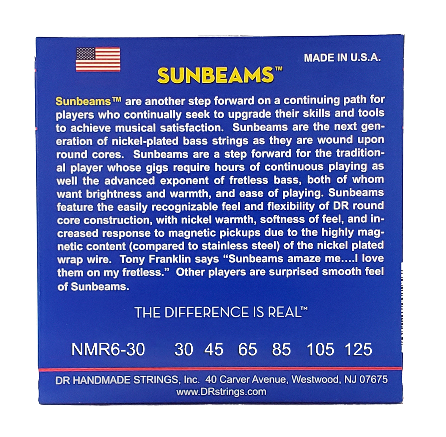 DR Strings Sunbeam Nickel Plated 6-String Bass Strings Medium 30-125
