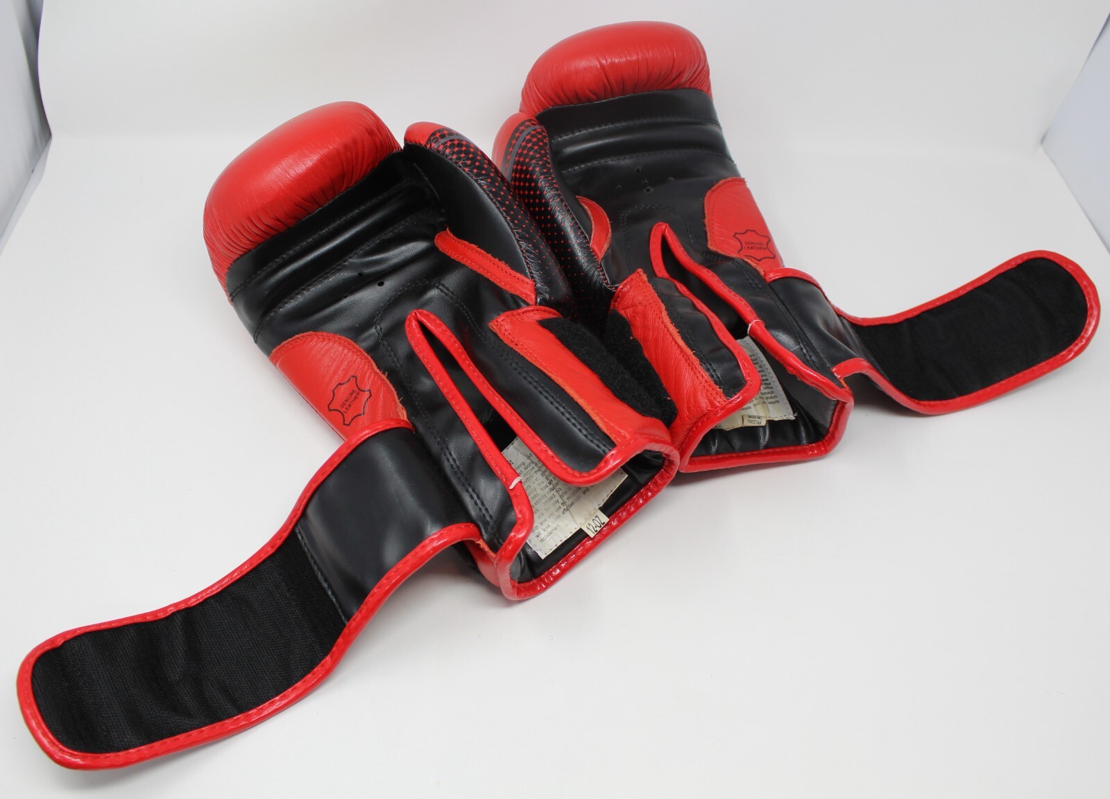 Boxing Inc Red & Black Leather Training Boxing Gloves Hook & Loop Wrap - 12oz