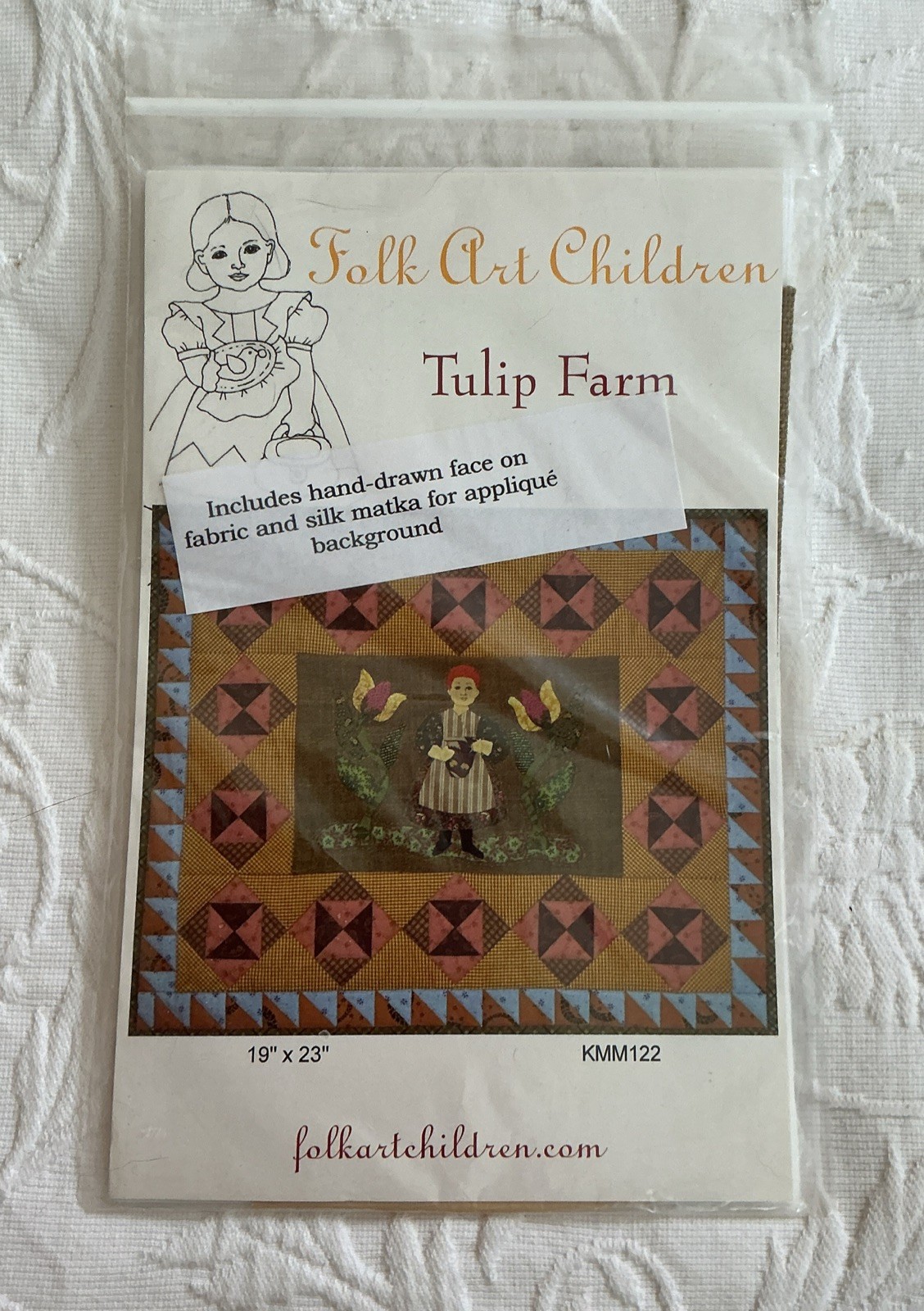 Folk Art Children TULIP FARM Quilt Pattern A Young Girl Waters Her Tulips KMM122
