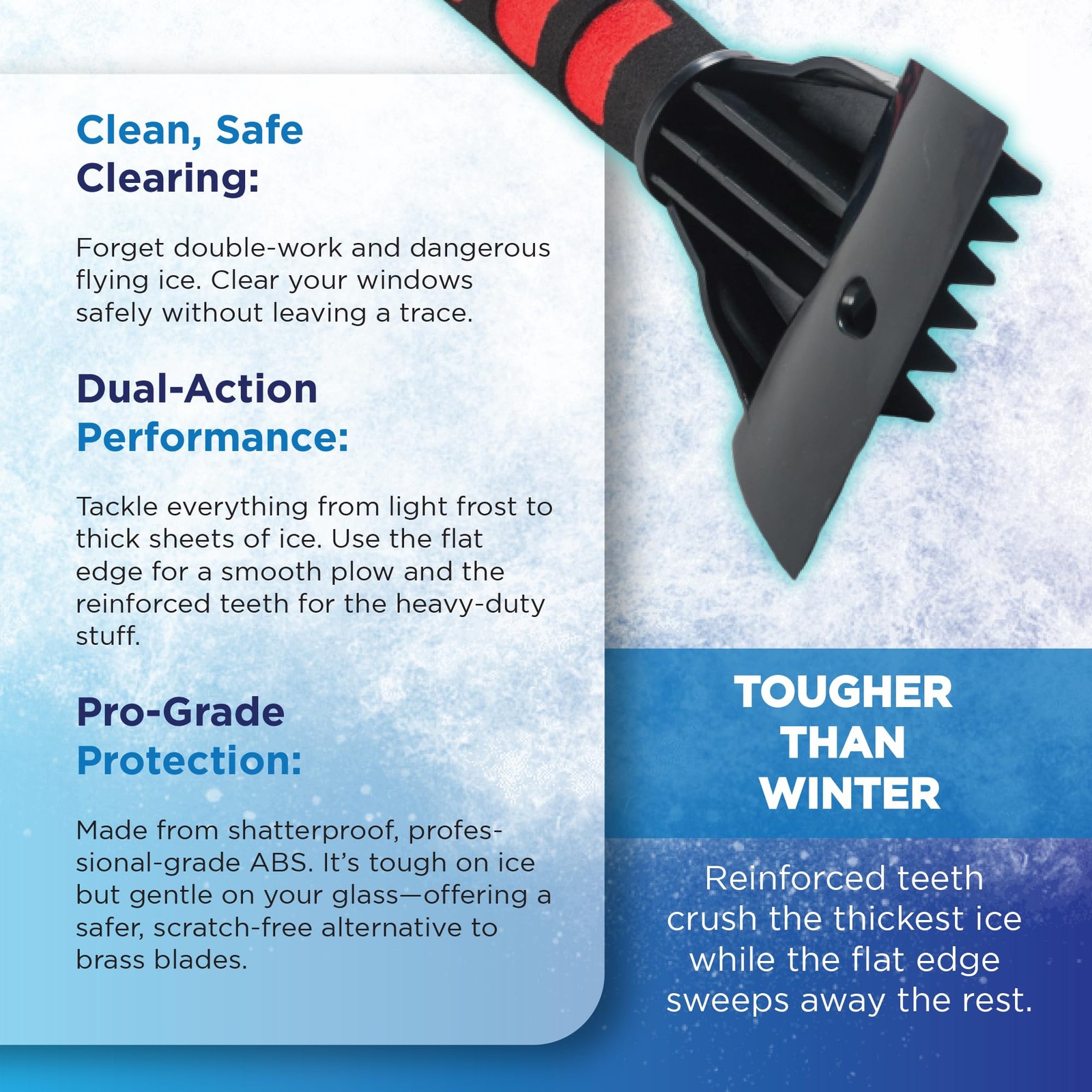 Ice Scraper For Car Windshield Windows Reinforced Plastic Handle Chisel Side