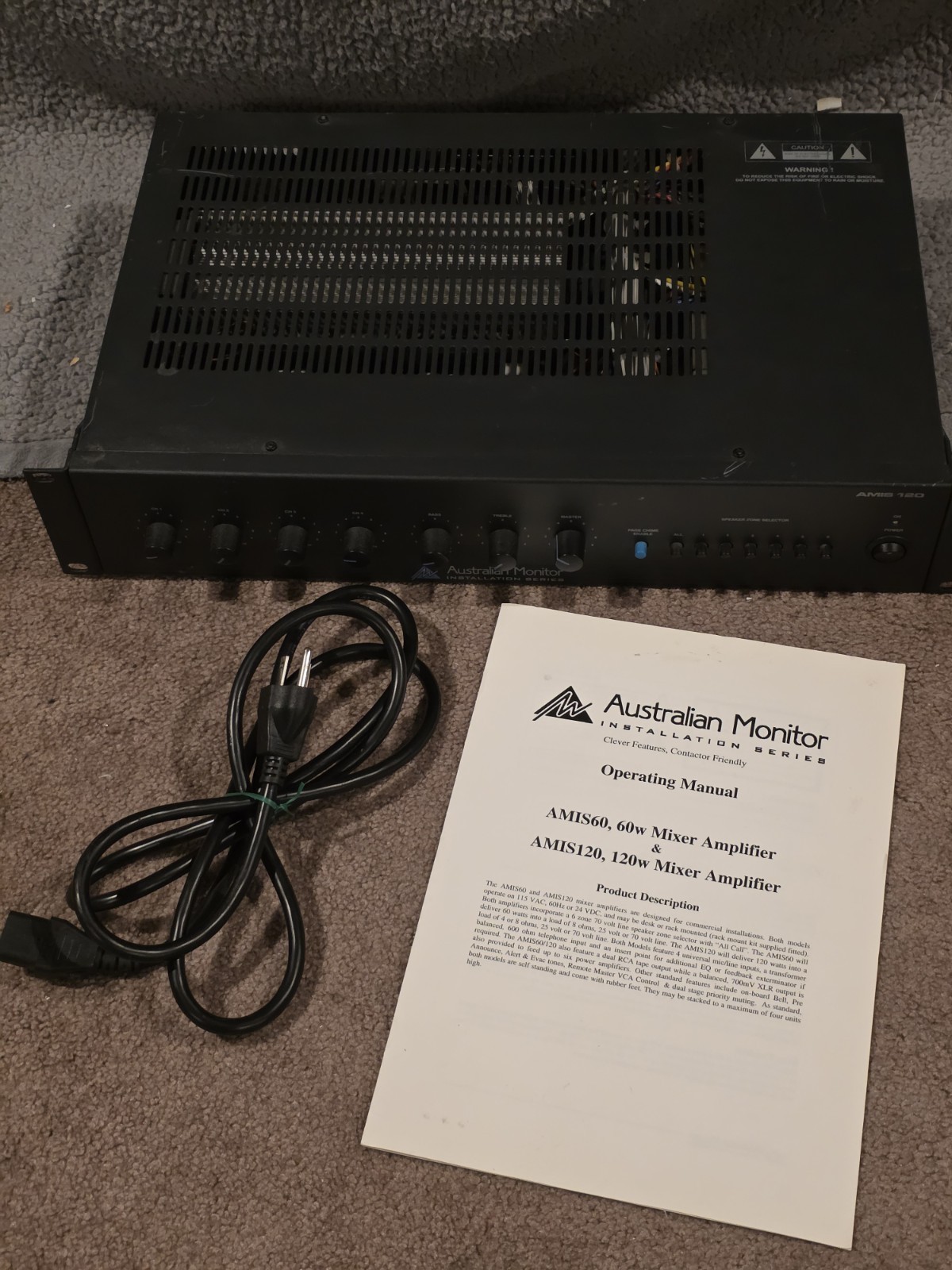 Australian Monitor AMIS 120 Installation Series Audio Mixer Amplifier W/ Manual