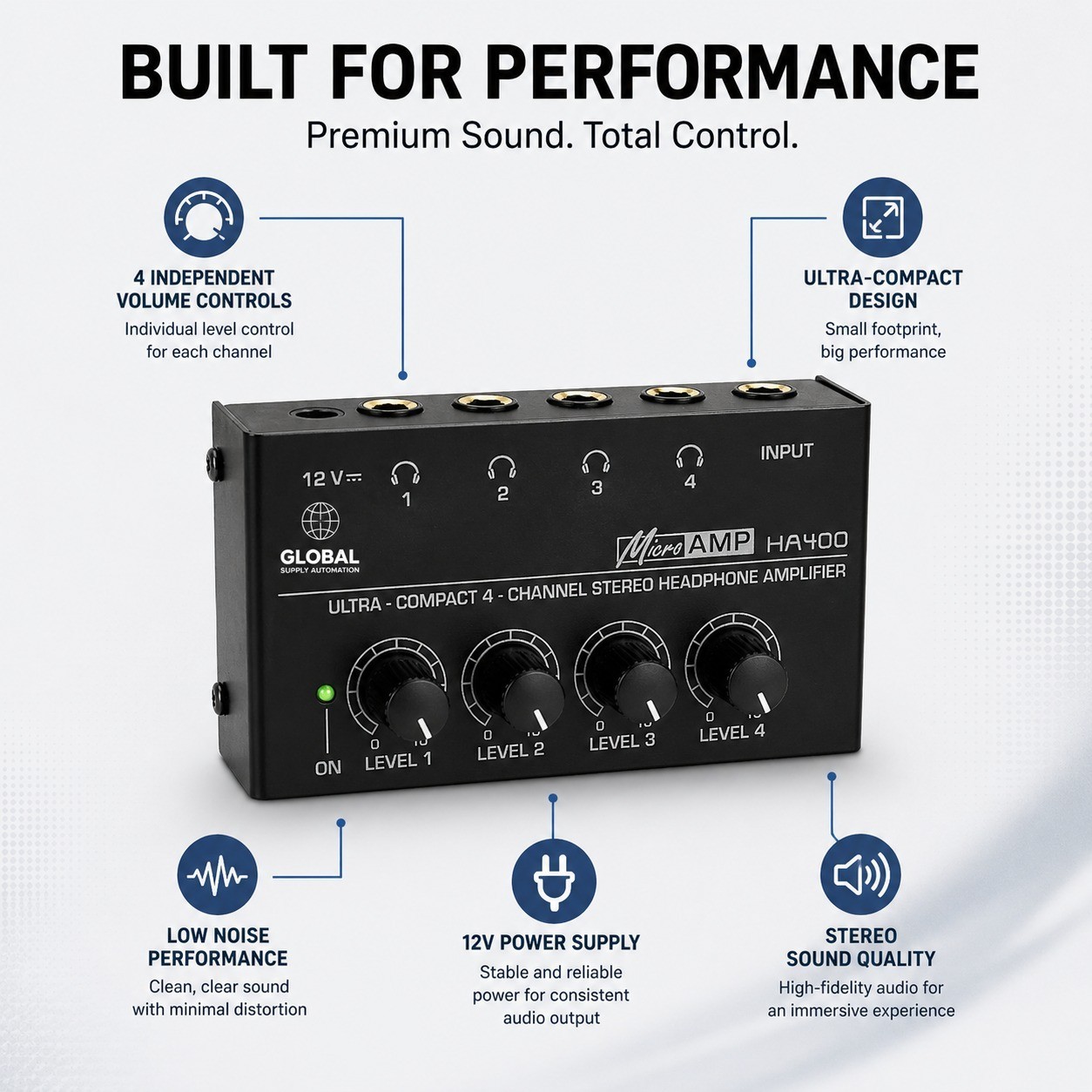 HA400 Ultra-Compact Stereo Headphone Amplifier 4-Way Headphone Amplifier US