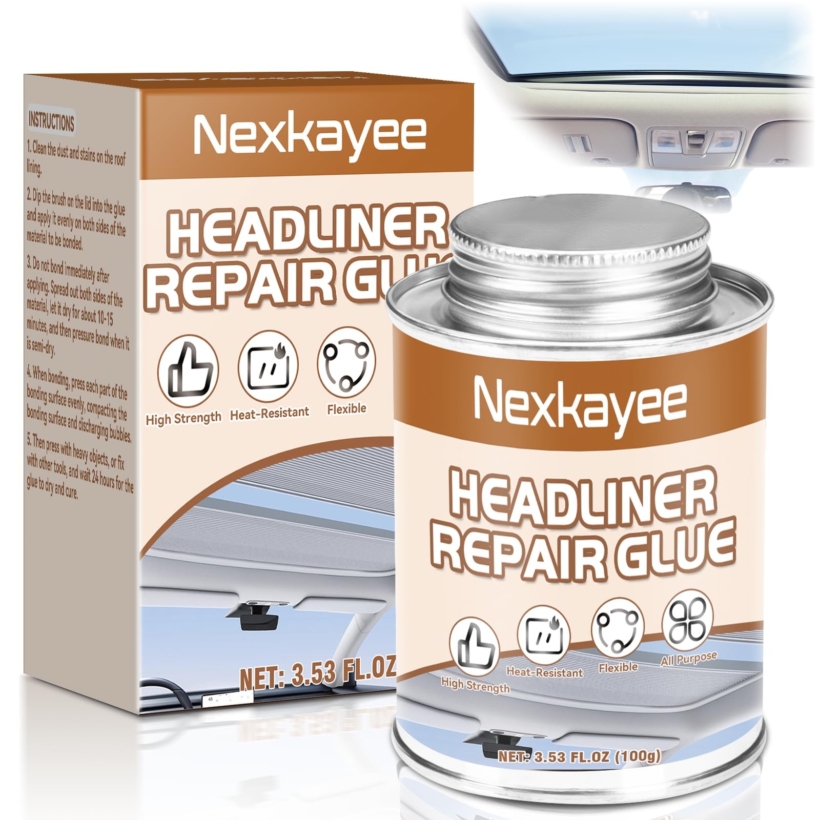 Headliner Glue for Cars, Strong Car Upholstery Glue for Fabric Leather Roof L...