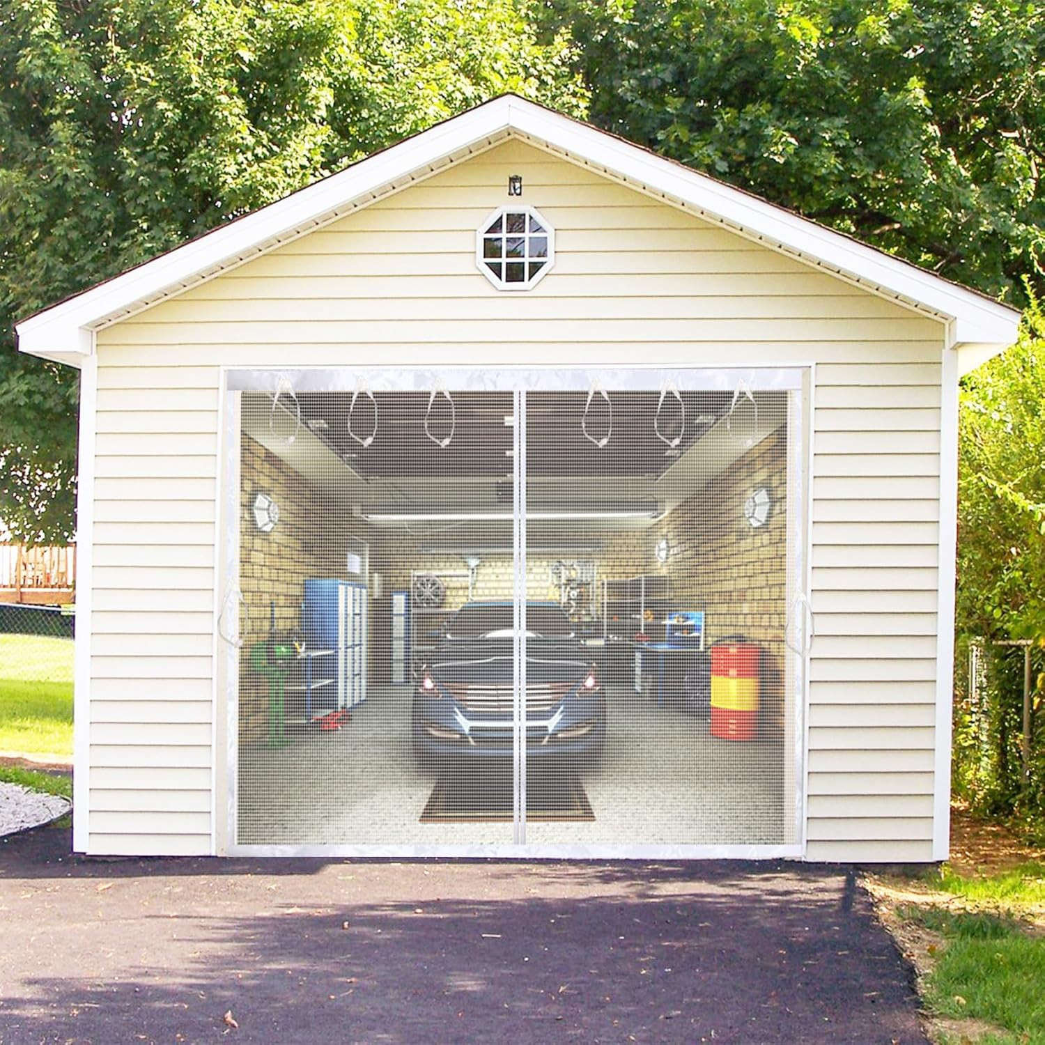 Garage Screen Door Kit 10X8Ft White with Magnetic Closure - Garage Net