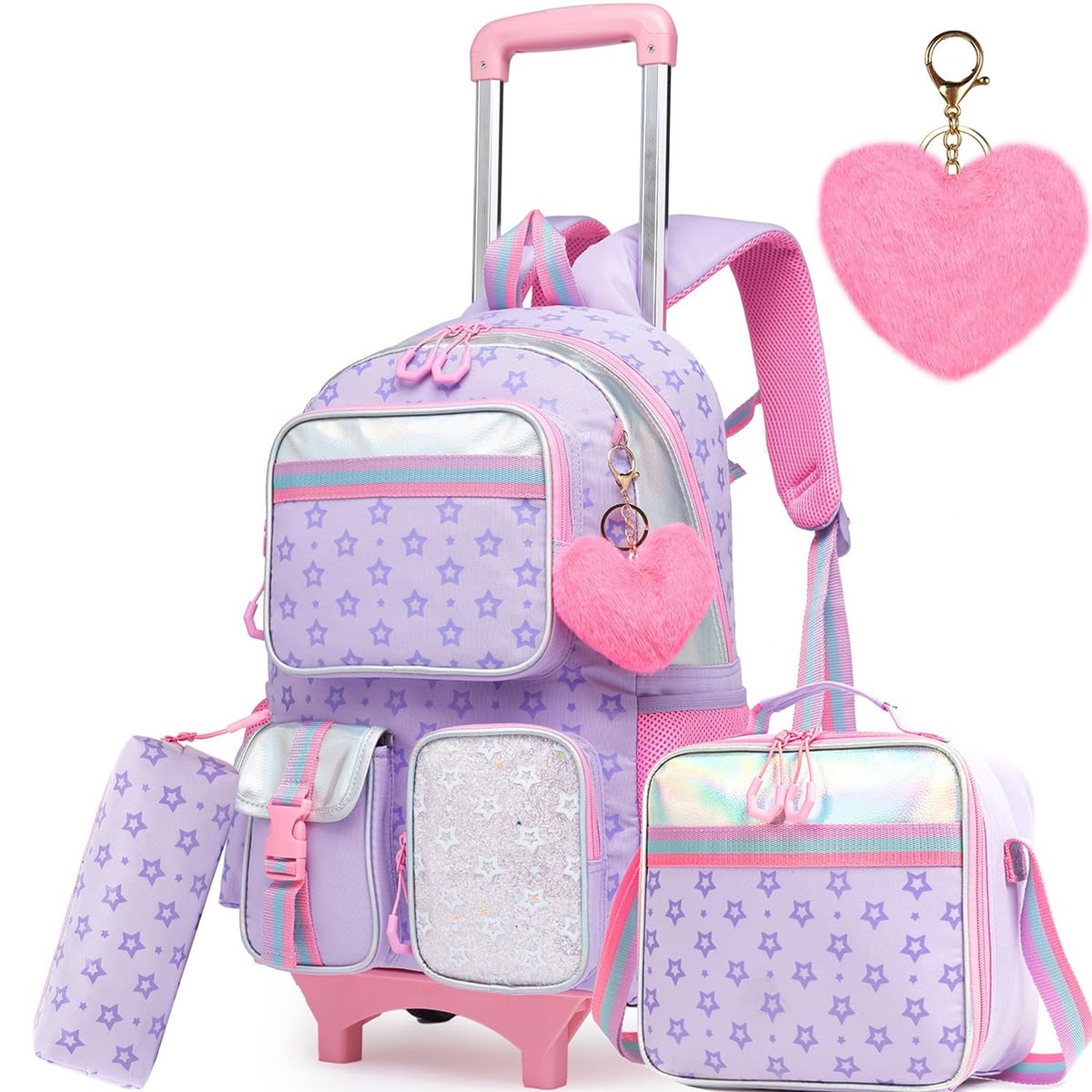 Kids Backpack with Wheels Girls Backpack with Lunch Box Set Kids Suitcase for...