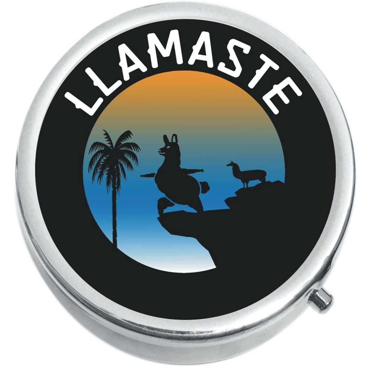 Llamaste Sunrise Palm Tree Llama  Medicine Pill Box