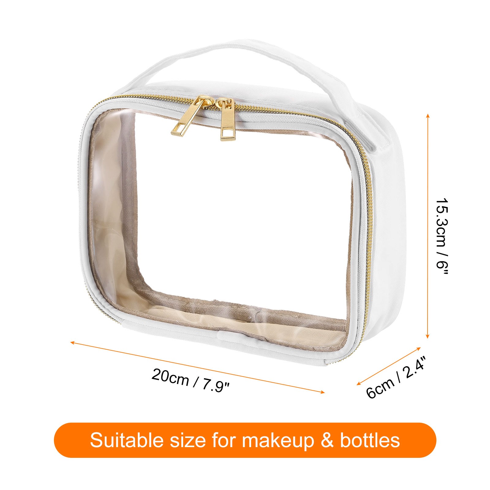 3pcs Clear Toiletry Bag PVC Clear Makeup Bag with Handle, White