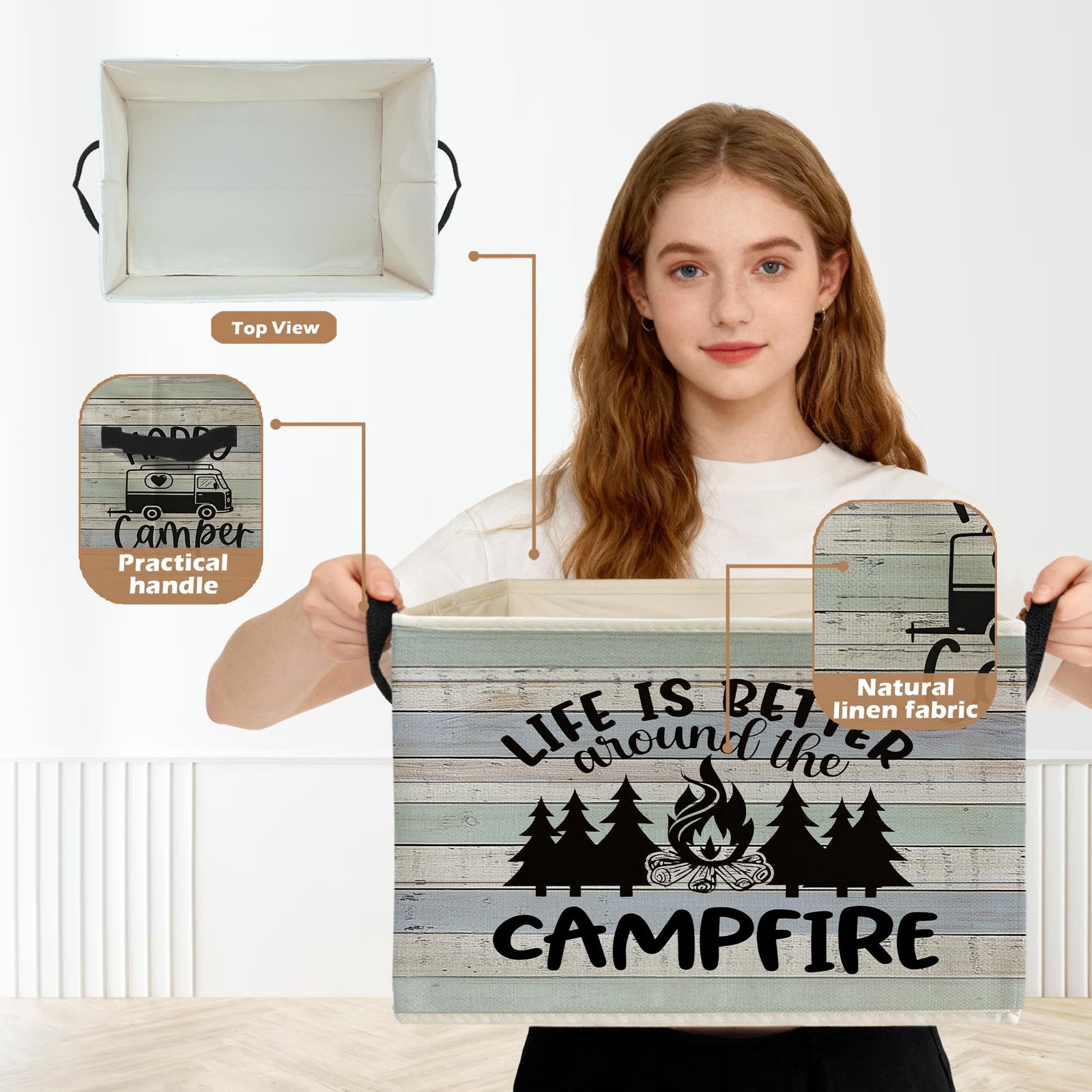 Rustic Camping Storage Box Bins, Life Is Better Around the Campfire Collapsib...