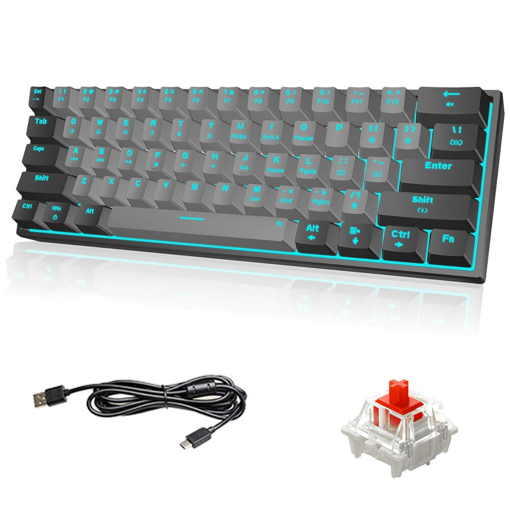Snpurdiri 60% Wired Gaming Keyboard Ice Blue LED Backlit Small 61 Keys Office