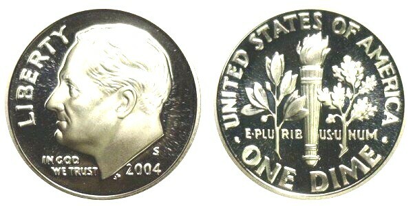 2004 S PROOF  CLAD ROOSEVELT DIME (1 COIN)  LOW MINTAGE