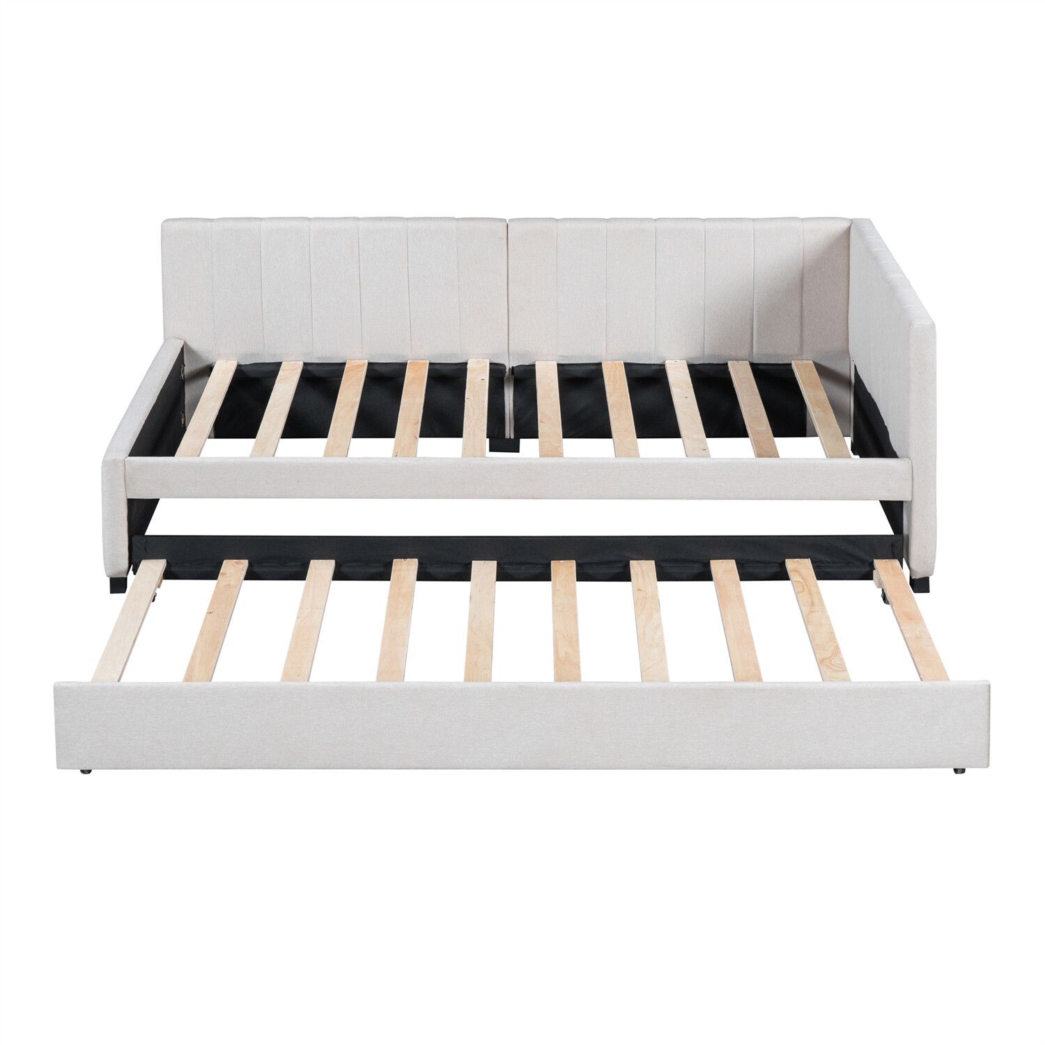 Twin Size Daybed with Pull-Out Trundle Linen Upholstered Bed Frame Sofa Bed US
