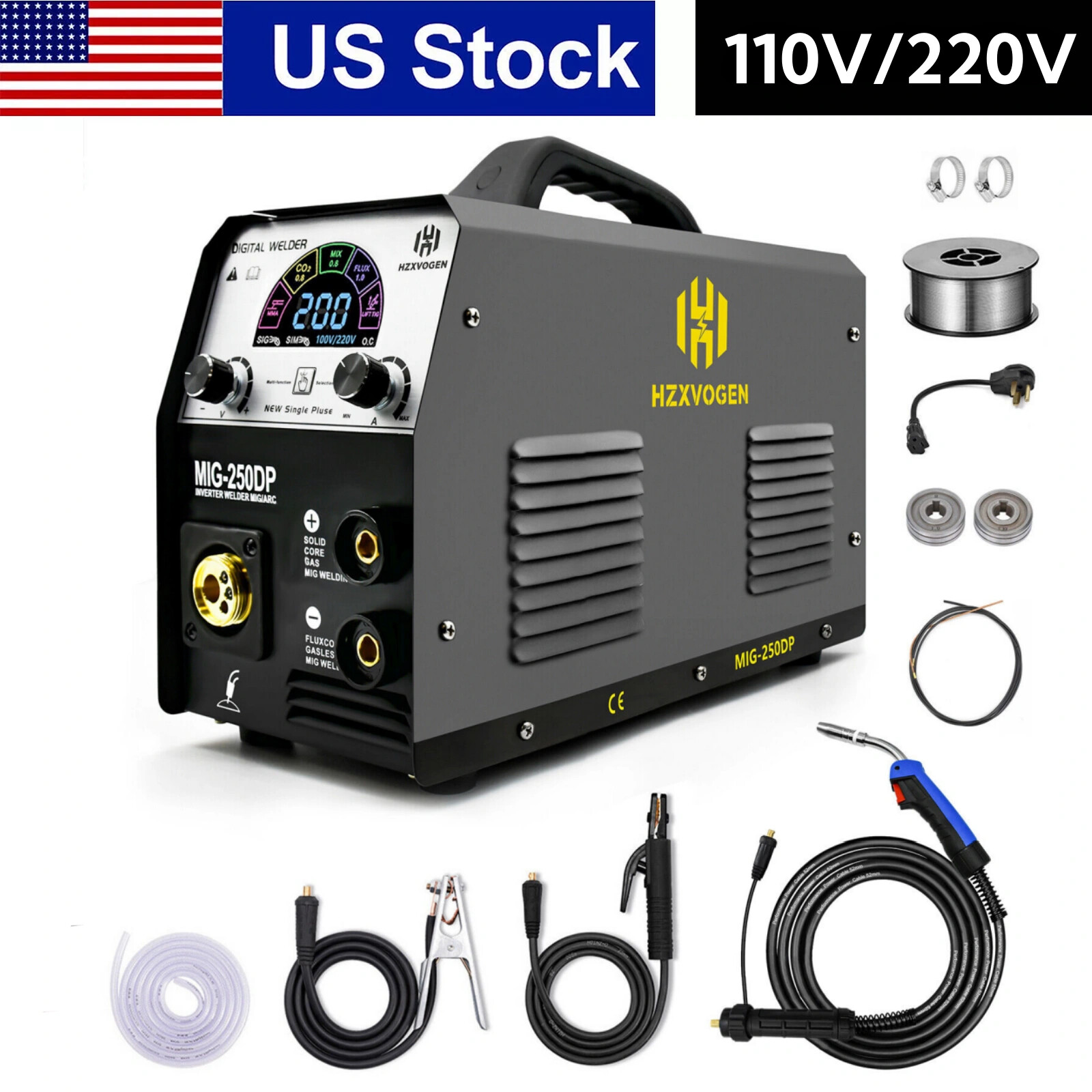 4IN1 MIG Welder MIG250DP Aluminum ARC MIG Welding Machine Gas Gasless 110V/220V