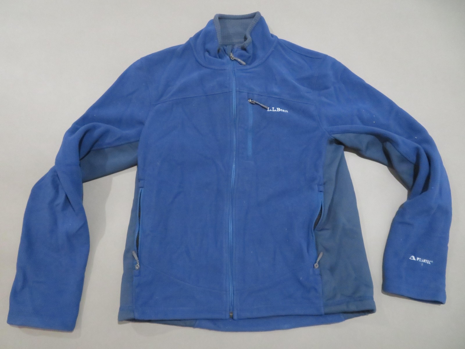L.L.Bean Jacket Mens Medium Blue Polartec Fleece Full Zip Stretch Panels Pockets