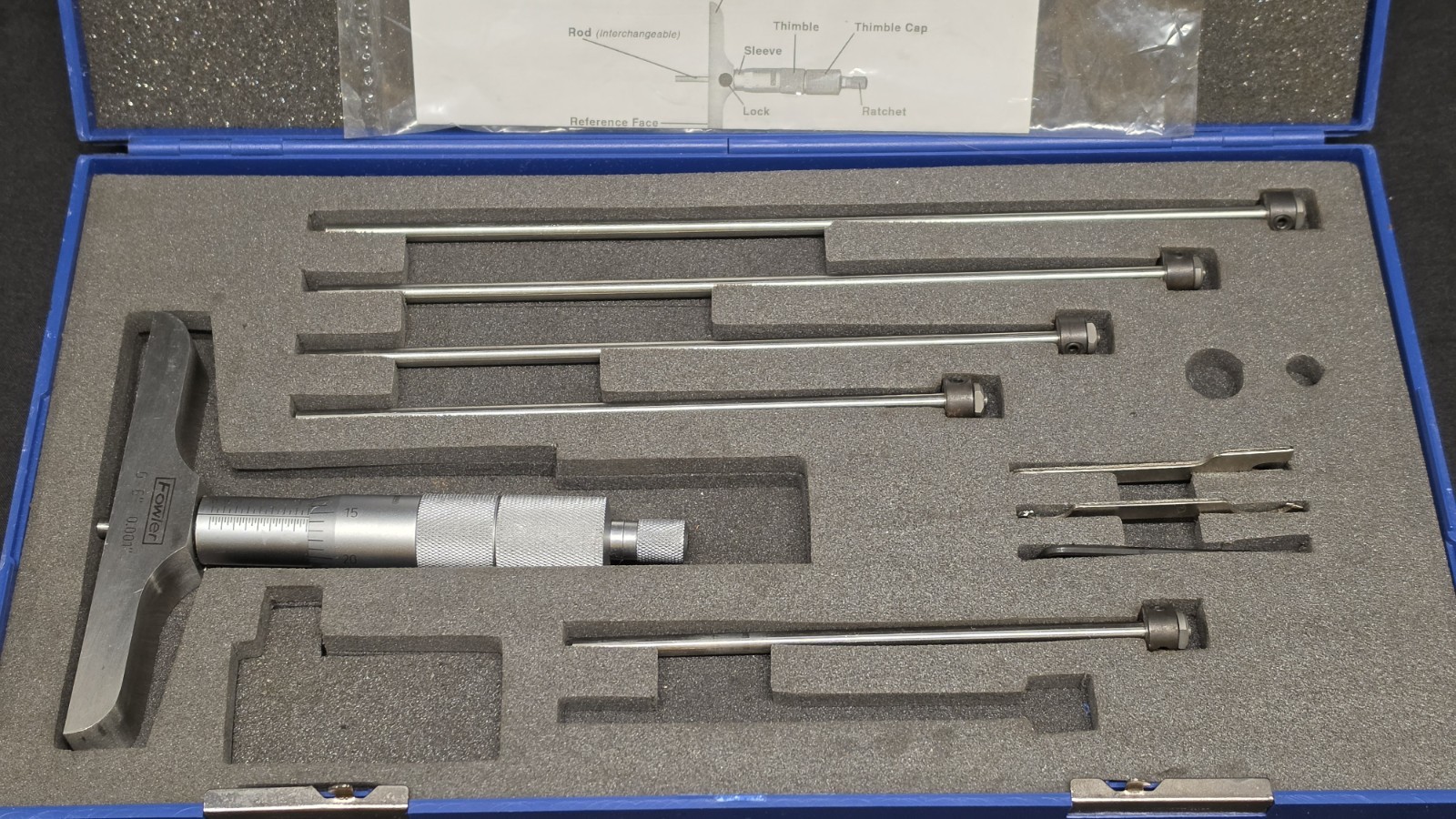 FOWLER 0 - 6" Machinist Depth Micrometer, .001", in case