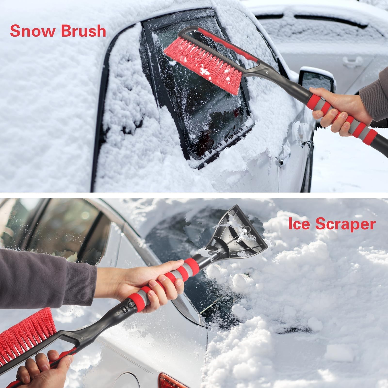 2-in-1 Snow Brush & Ice Scraper for Car Windshield - 26.4" Deicer Tool, 2 Pack