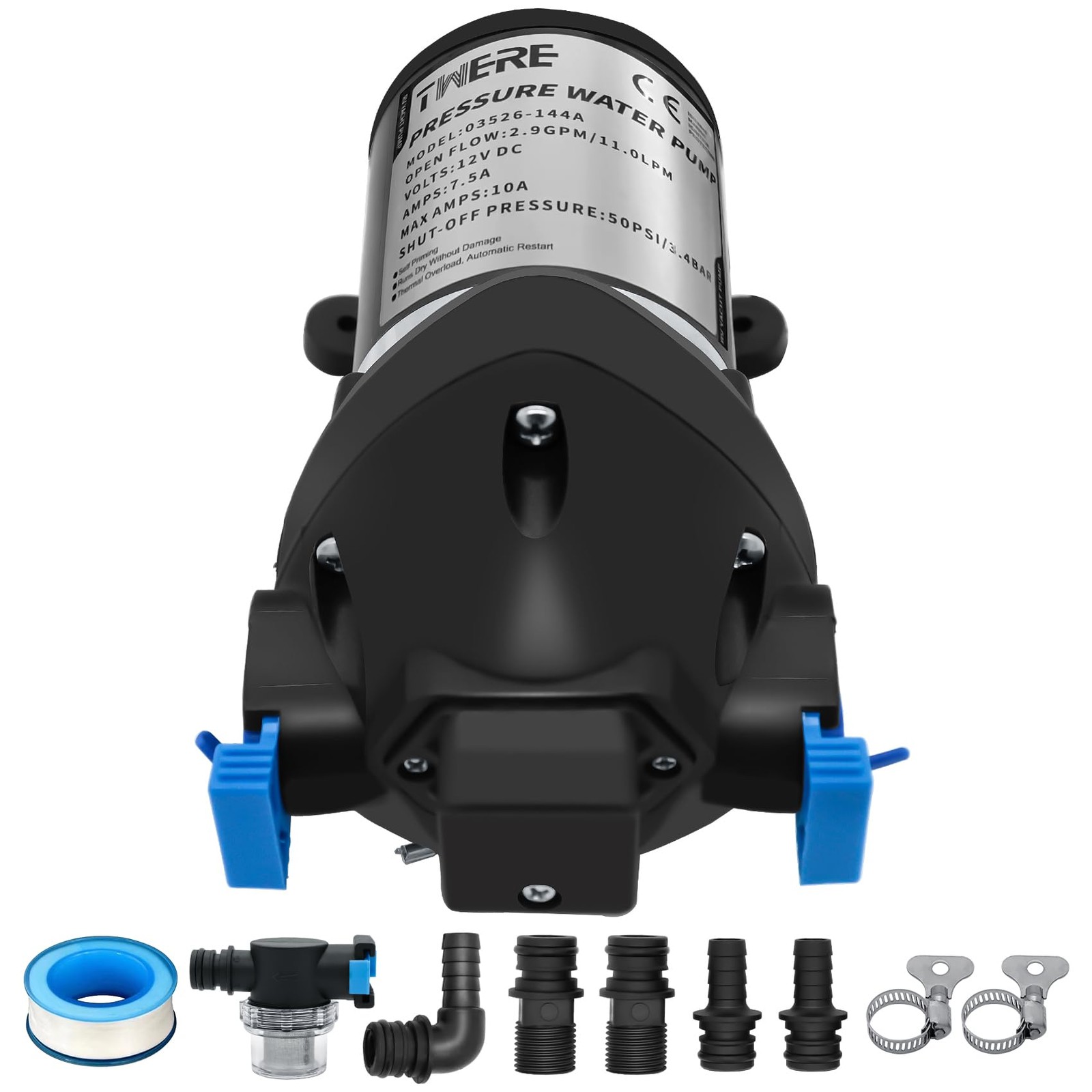 12V 3GPM 50PSI Triplex Diaphragm RV Water Pump for R3526144D w/pressure switch